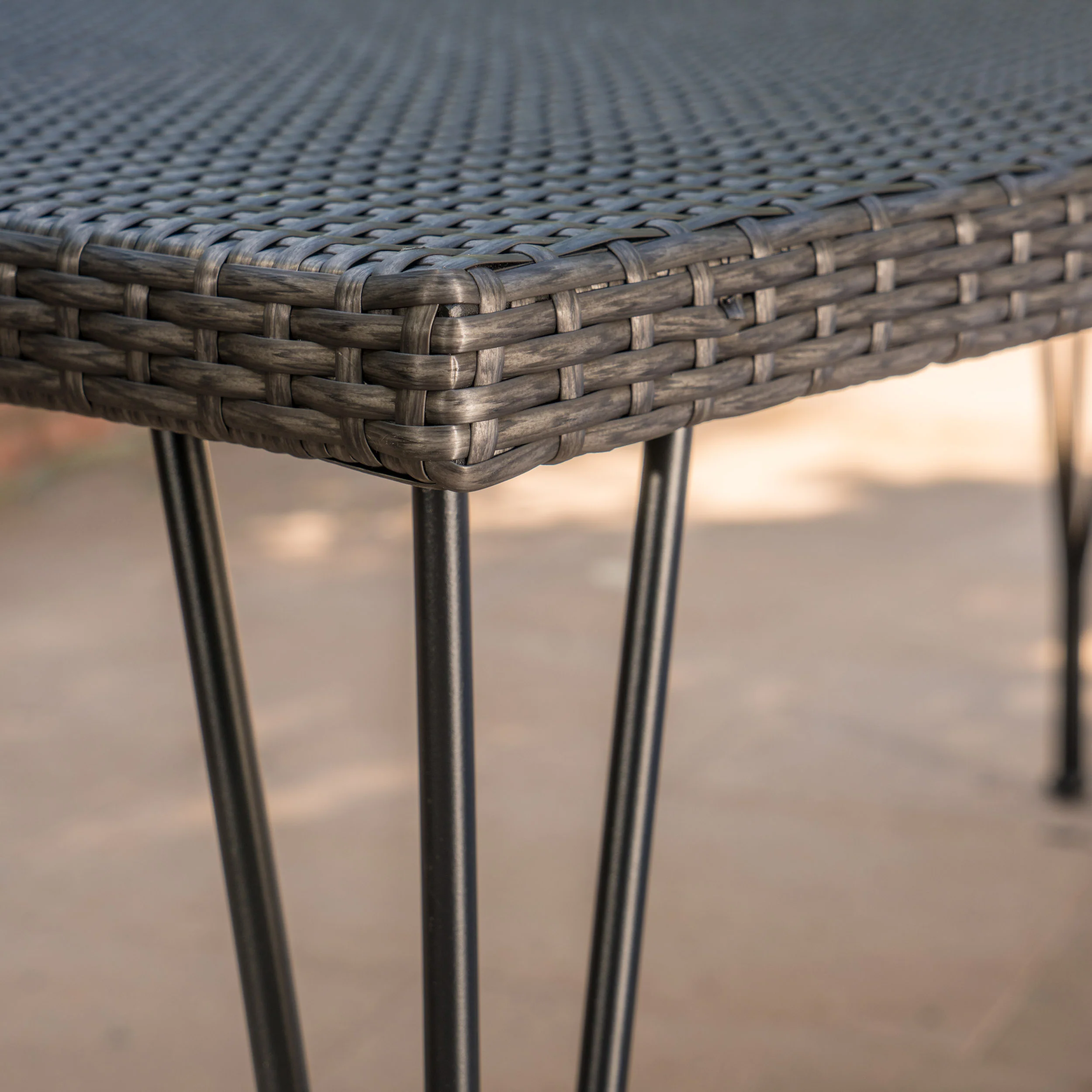 Nash Outdoor 7 Piece Gray Wicker Rectangular Dining Set with Stacking Chairs - furnishings