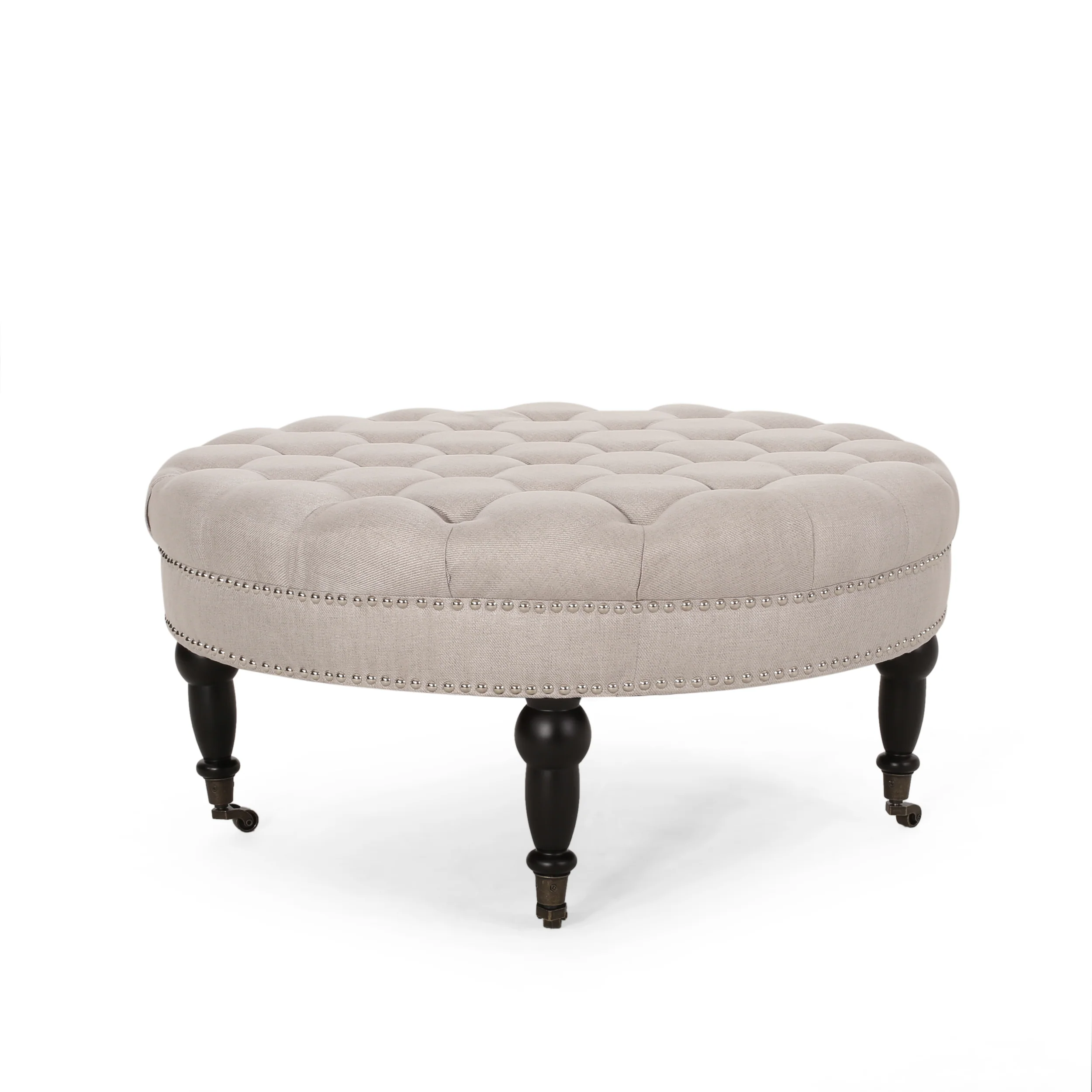 Caddo Cimarron Contemporary Round Ottoman with Rolling Casters - furnishings