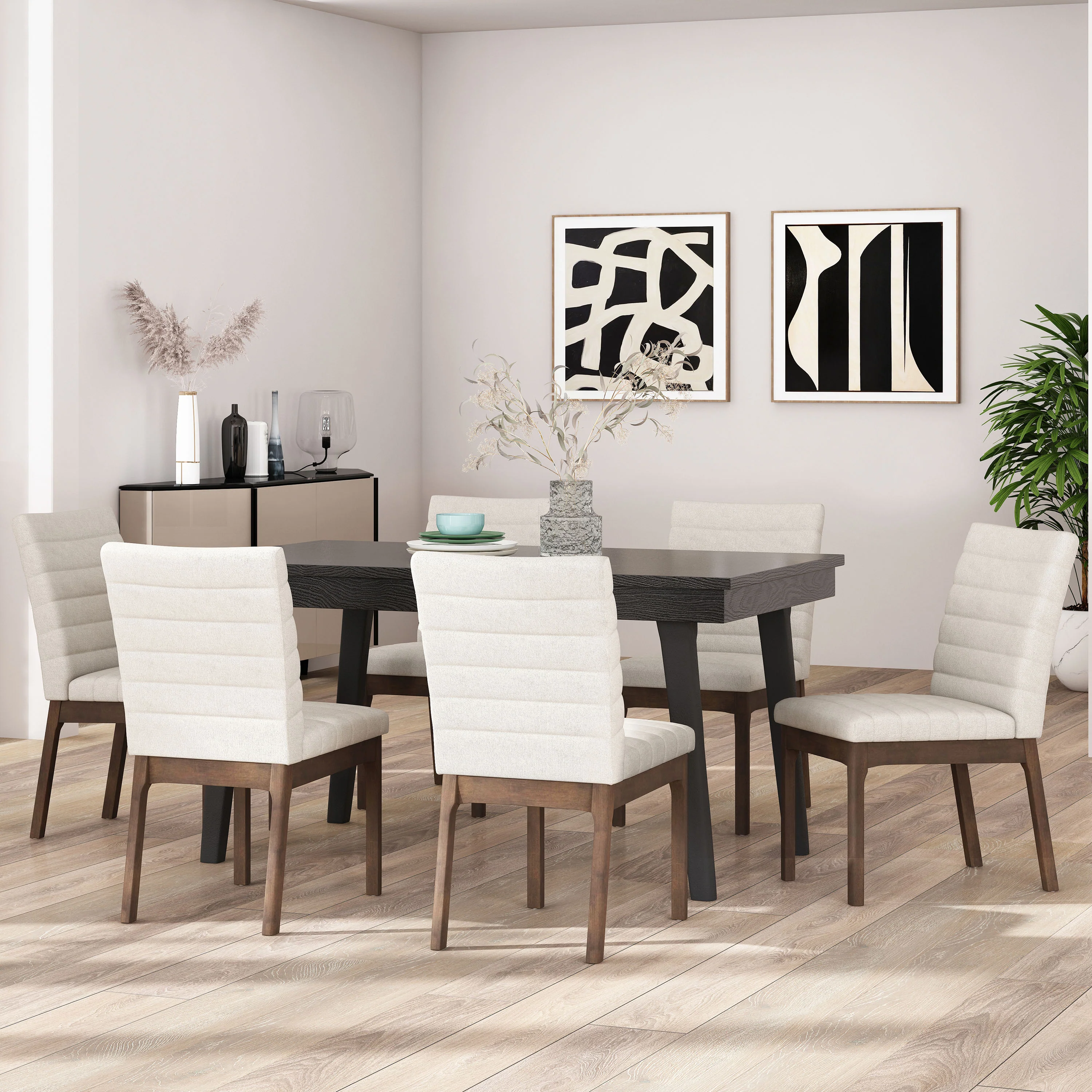 Elisson Mid Century Modern Channel Stitch Dining Chairs, Set of 6 - furnishings