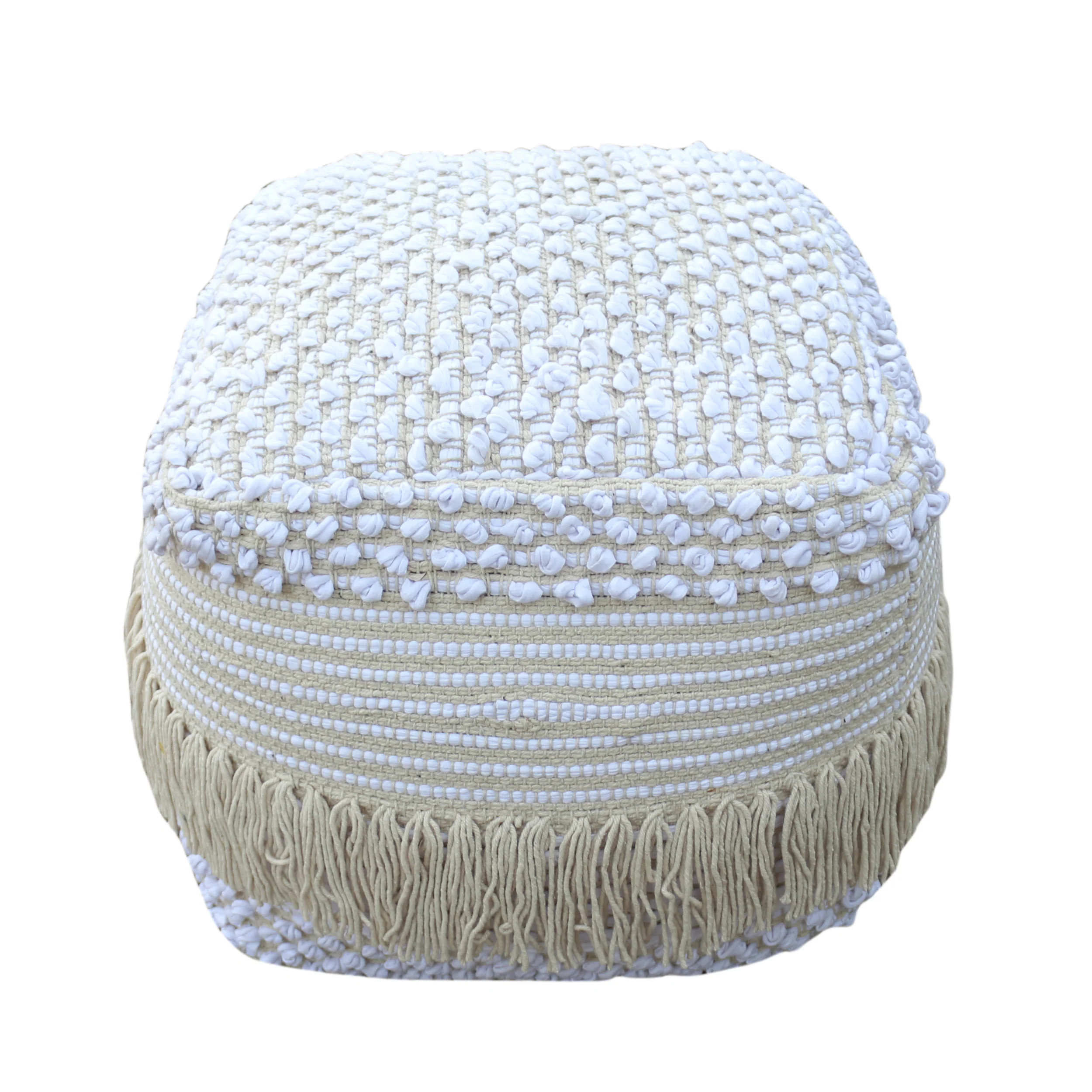 Alfie Boho Cotton Pouf, White - furnishings