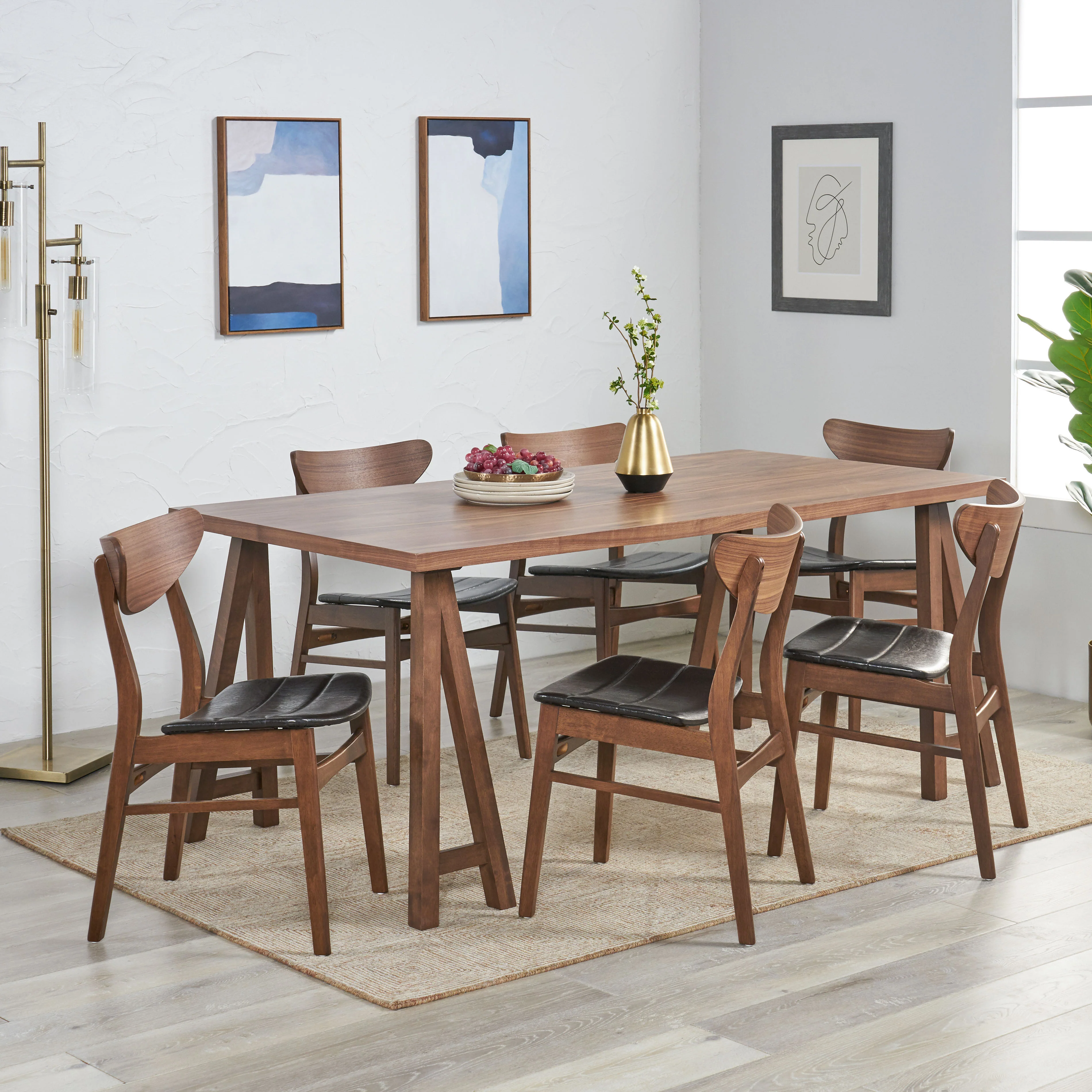 Camilla Mid-Century Modern 7 Piece Dining Set with A-Frame Table - furnishings