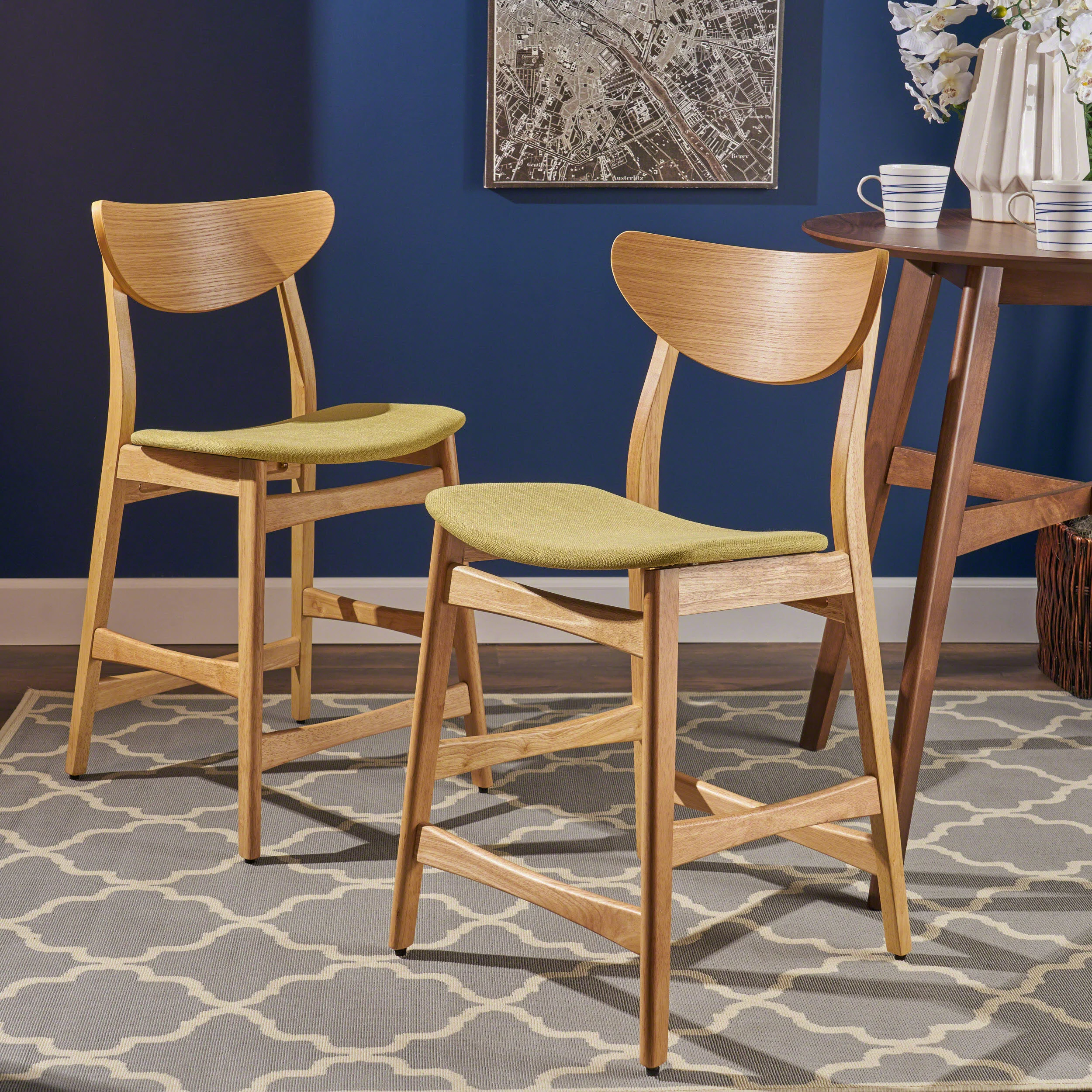 Molle Oak Finish Mid Century Design 24-Inch Counter Stools (Set of 2) - furnishings