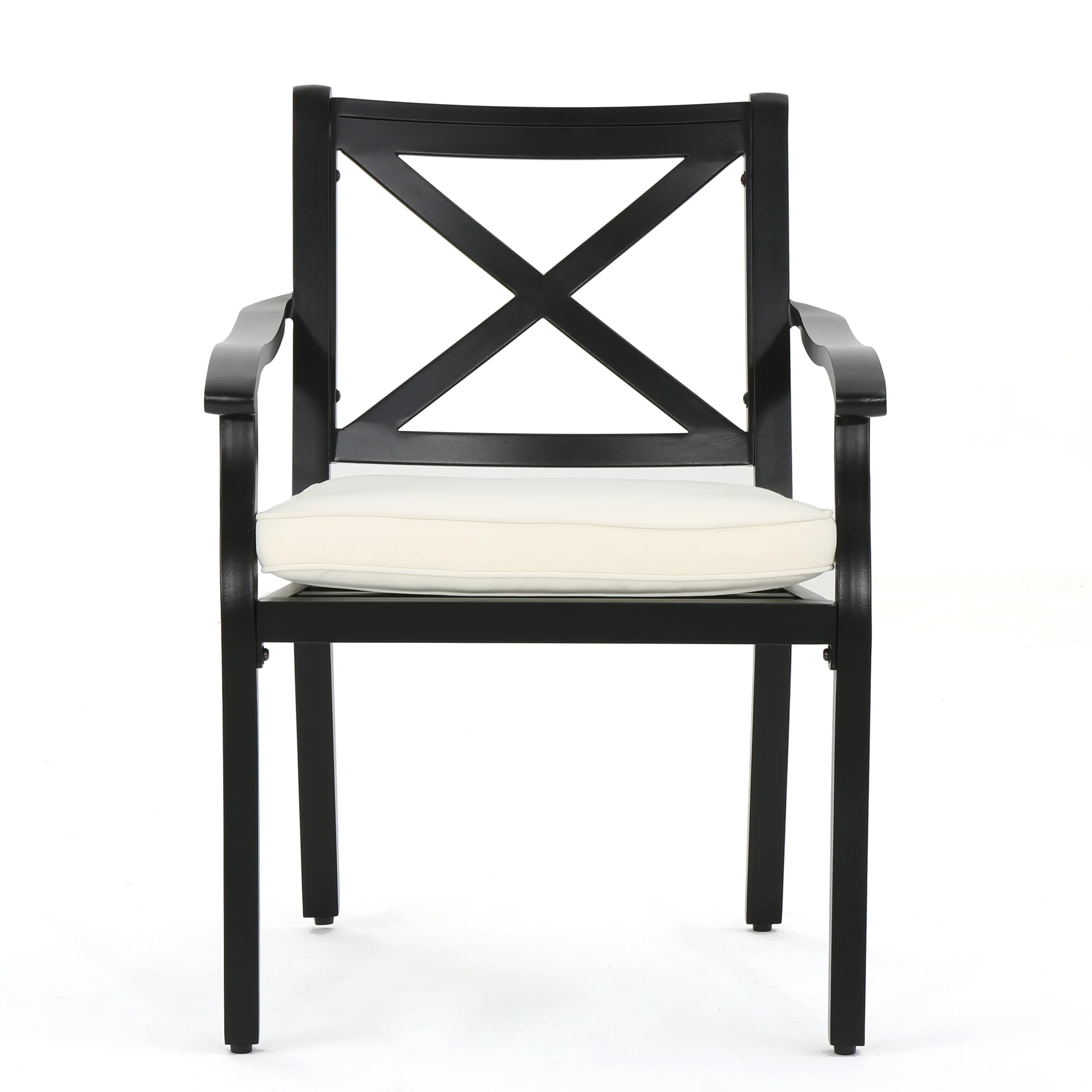 Buster Outdoor 7 Piece Acacia Wood and Aluminum Dining Set, Teak and Black with Ivory Cushions - furnishings