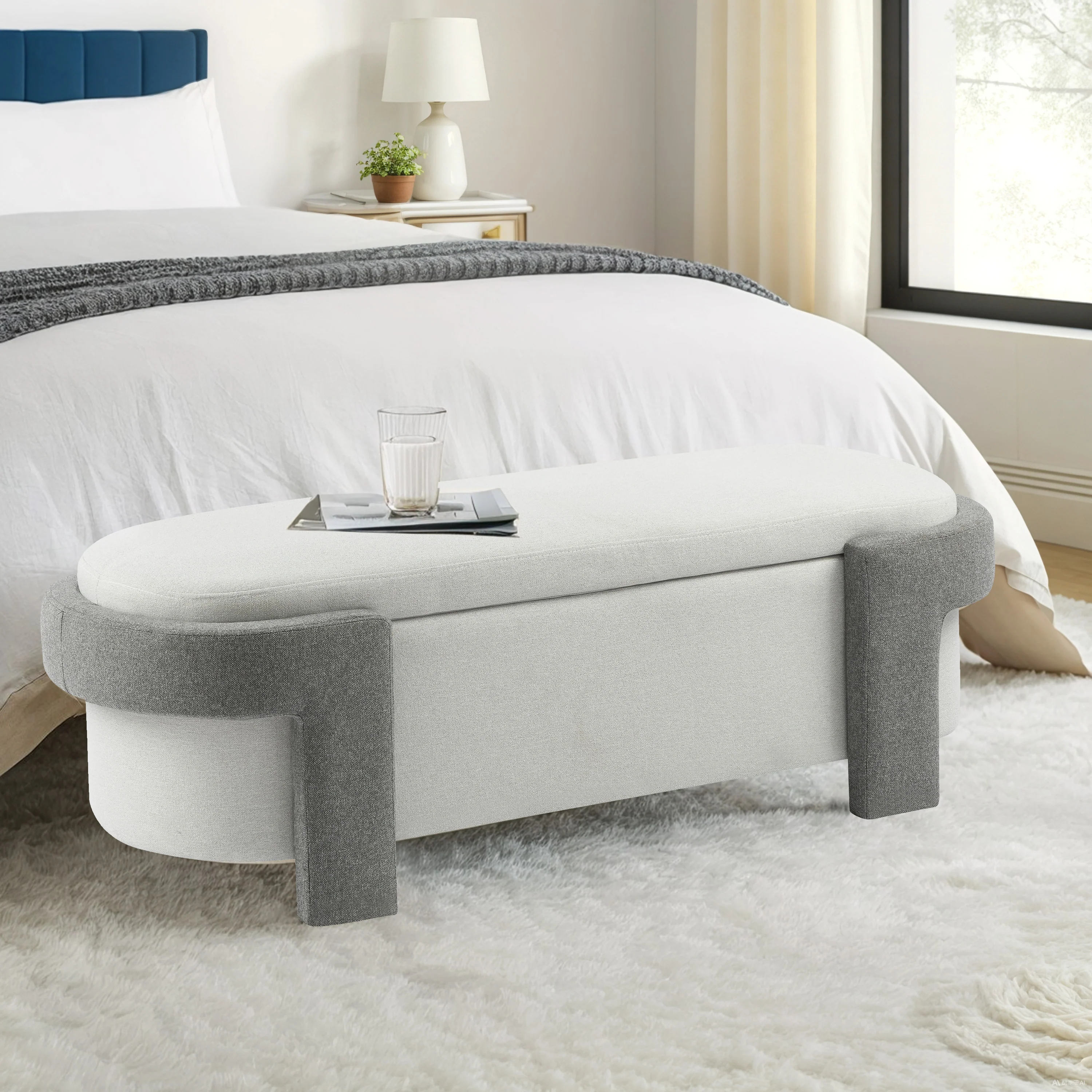 Ethan Upholstered Fabric Storage Ottoman Bench Foot Rest Stool - furnishings