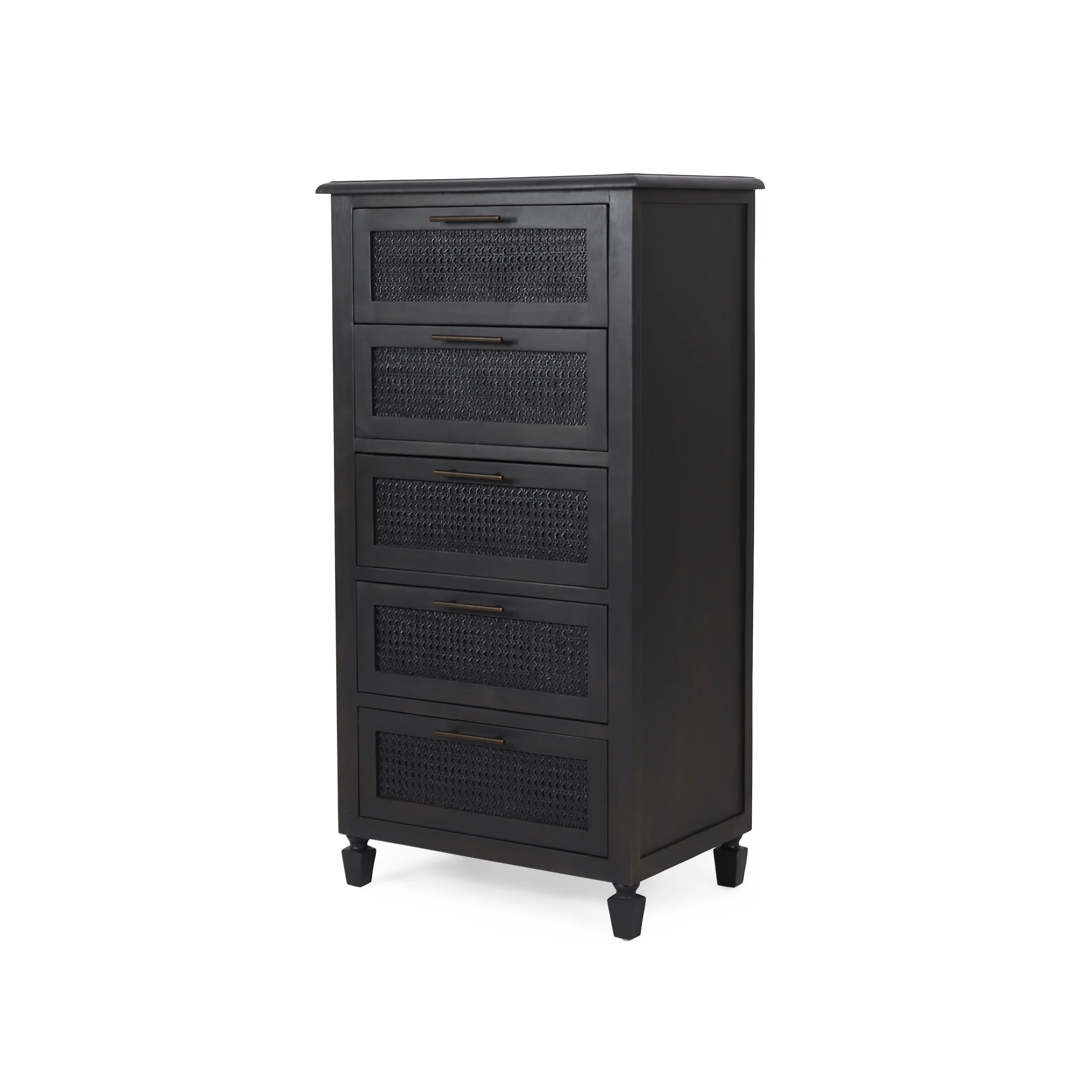 Pollards Rustic Acacia Wood and Cane 5 Drawer Dresser, Dark Gray - furnishings