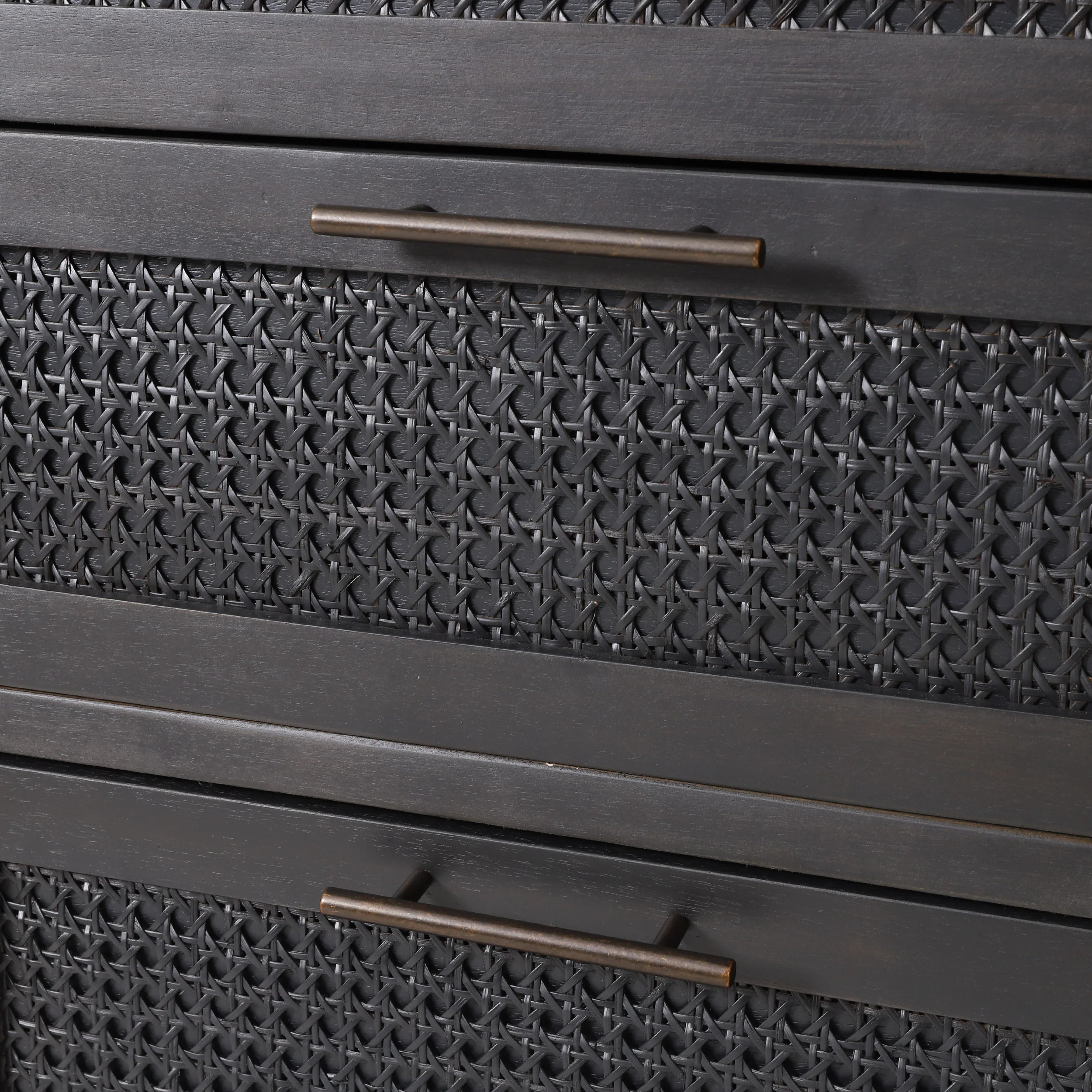 Pollards Rustic Acacia Wood and Cane 5 Drawer Dresser, Dark Gray - furnishings
