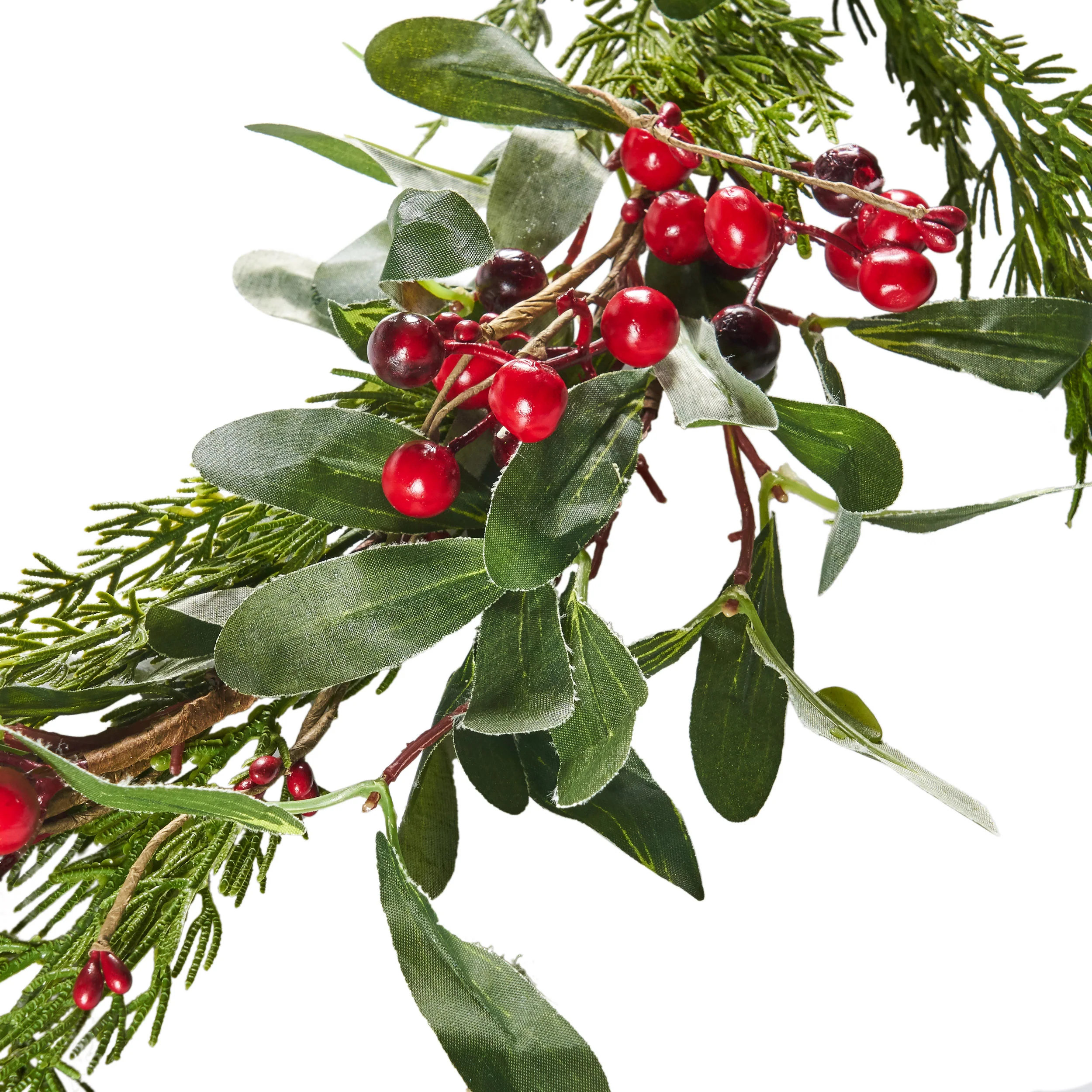 Turin 6-Foot Artificial Olive Leaf Garland with Red Berries - furnishings