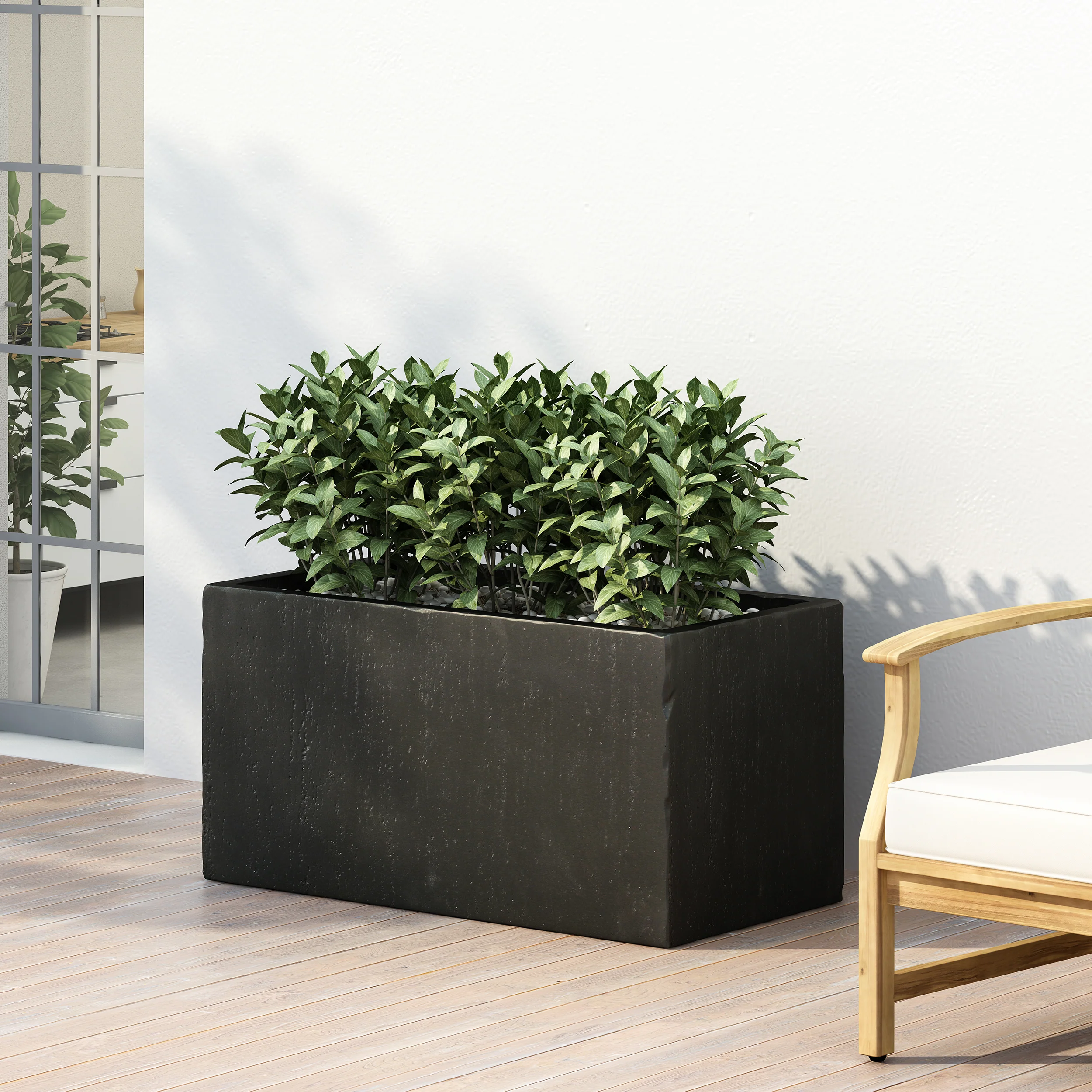 Fardeen Outdoor Modern Cast Stone Rectangular Planter - furnishings