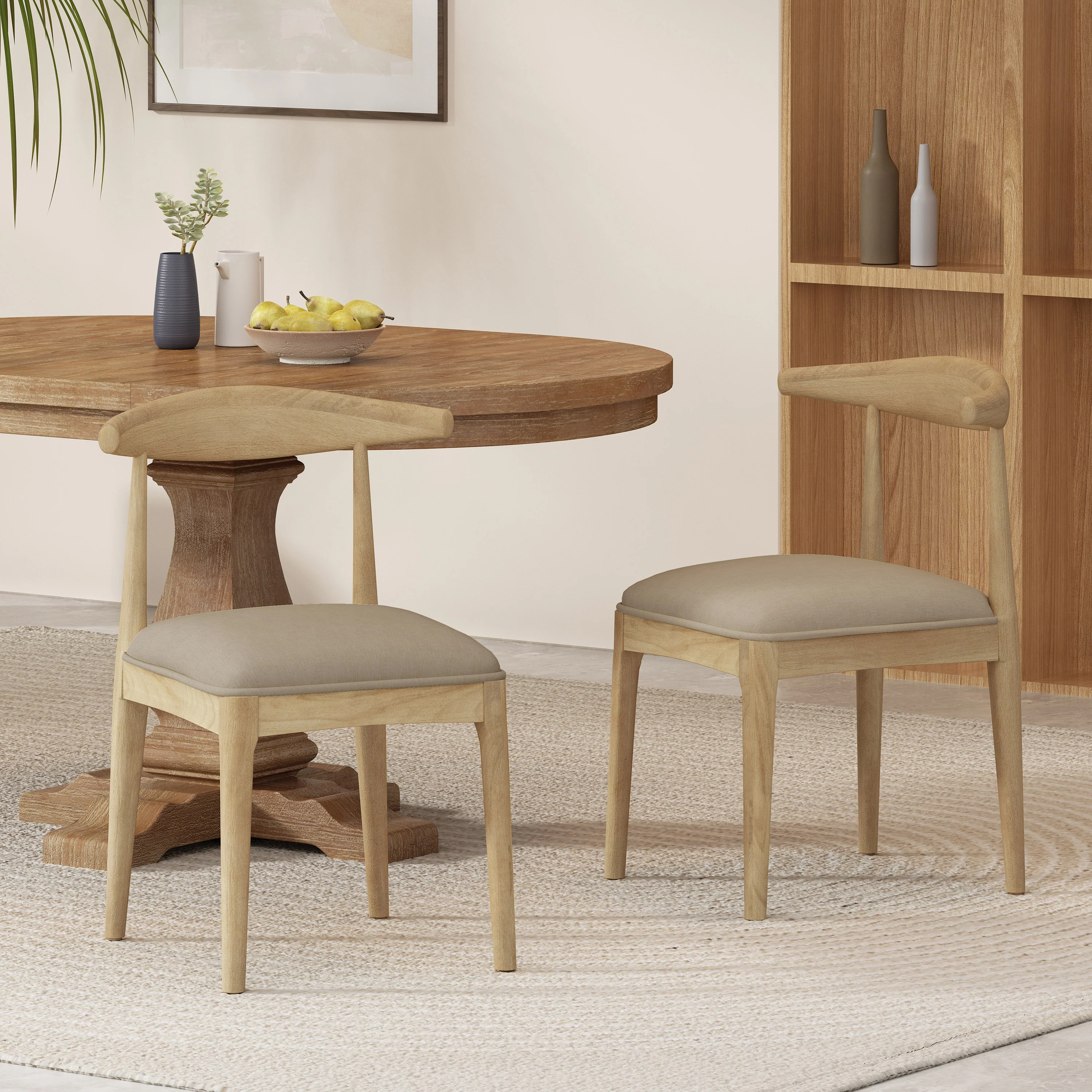 Covey Mid Century Modern Fabric Upholstered Wood Dining Chairs, Set of 2 - furnishings