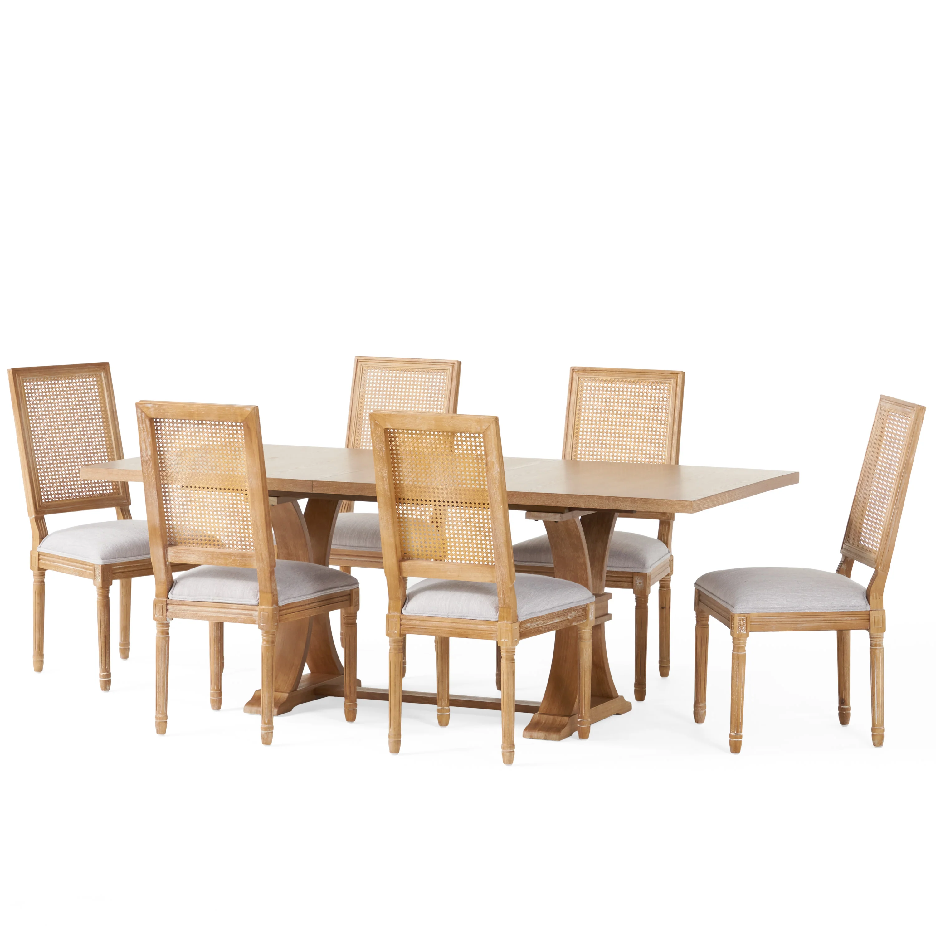Brownell French Country Wood and Cane 7-Piece Expandable Dining Set - furnishings