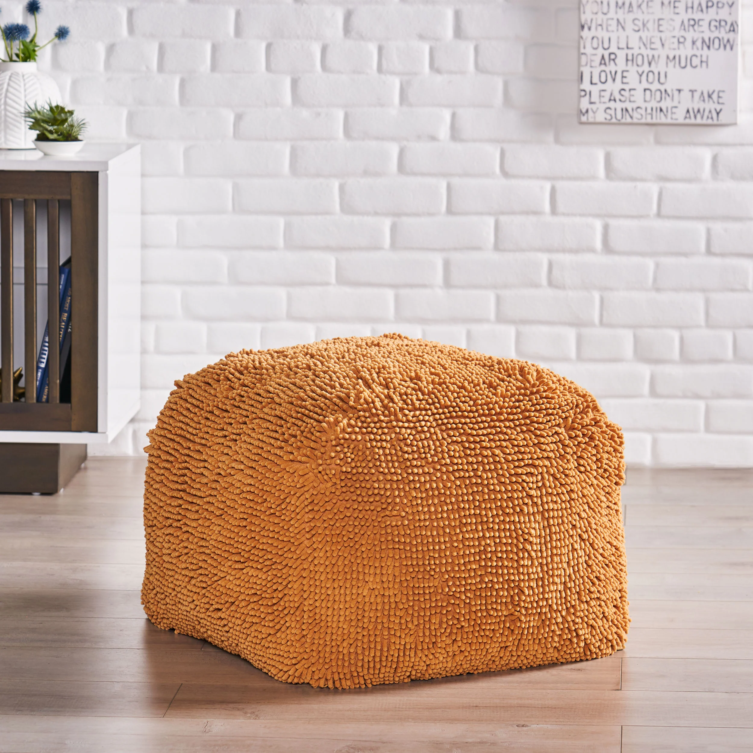 Statham Modern Microfiber Chenille Square Pouf - furnishings