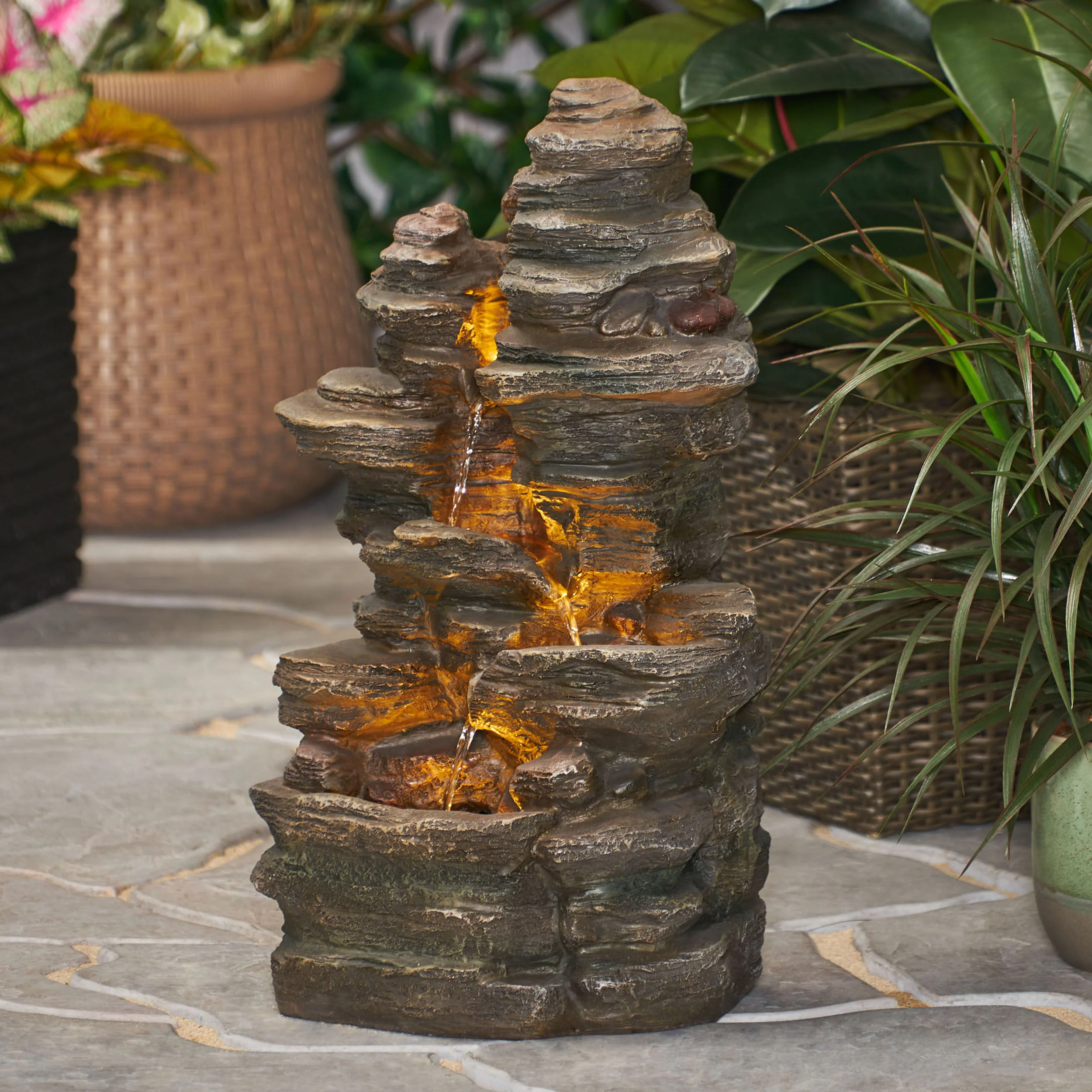 Lowndes Outdoor 4 Tier Rock Fountain - furnishings
