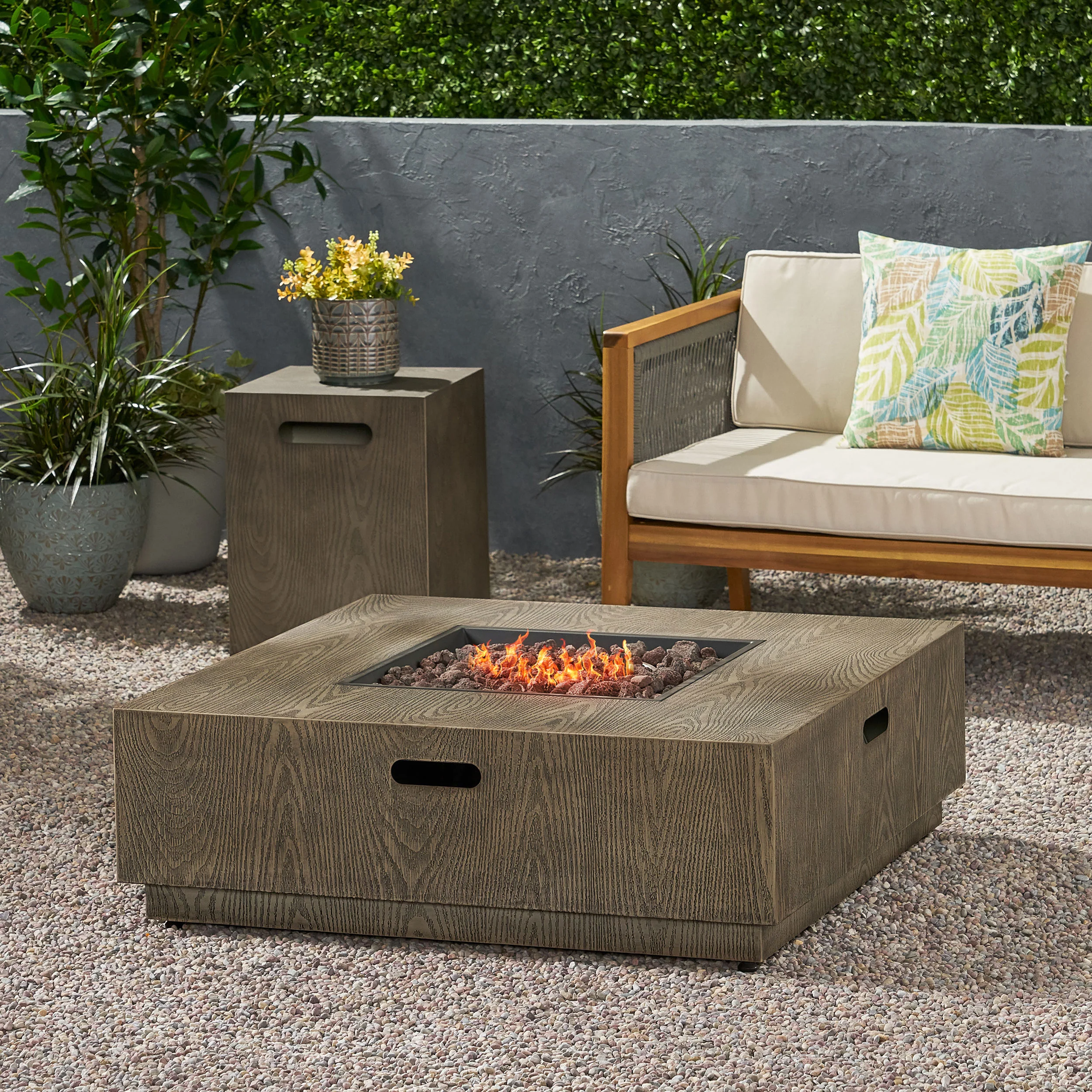 Jasmine Square Wood Finish 50,000 BTU Propane Fire Pit - furnishings