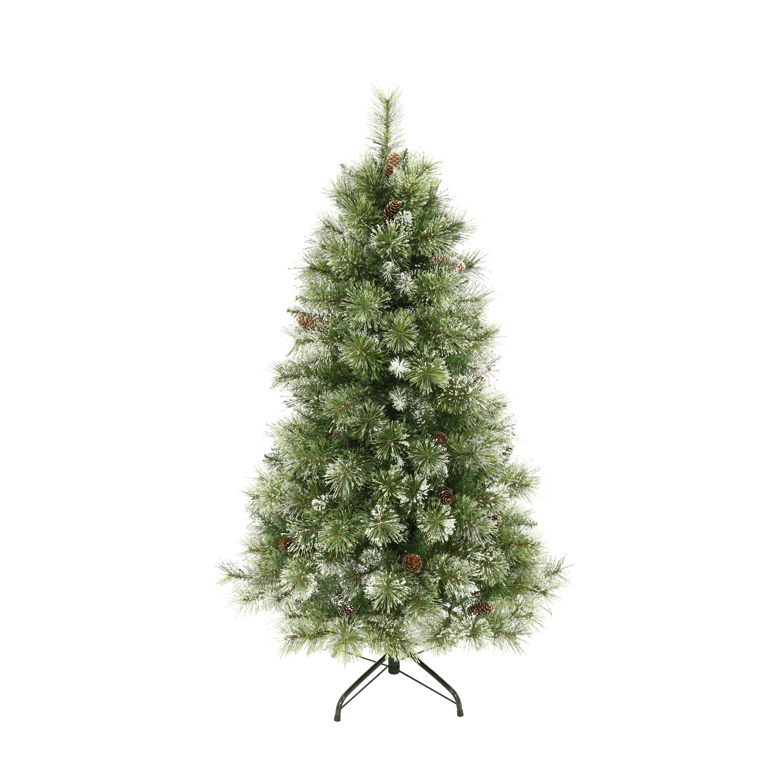 4.5-foot Cashmere Pine and Mixed Needles Pre-Lit Clear LED Hinged Artificial Christmas Tree with Snow and Glitter Branches and Frosted Pinecones - furnishings
