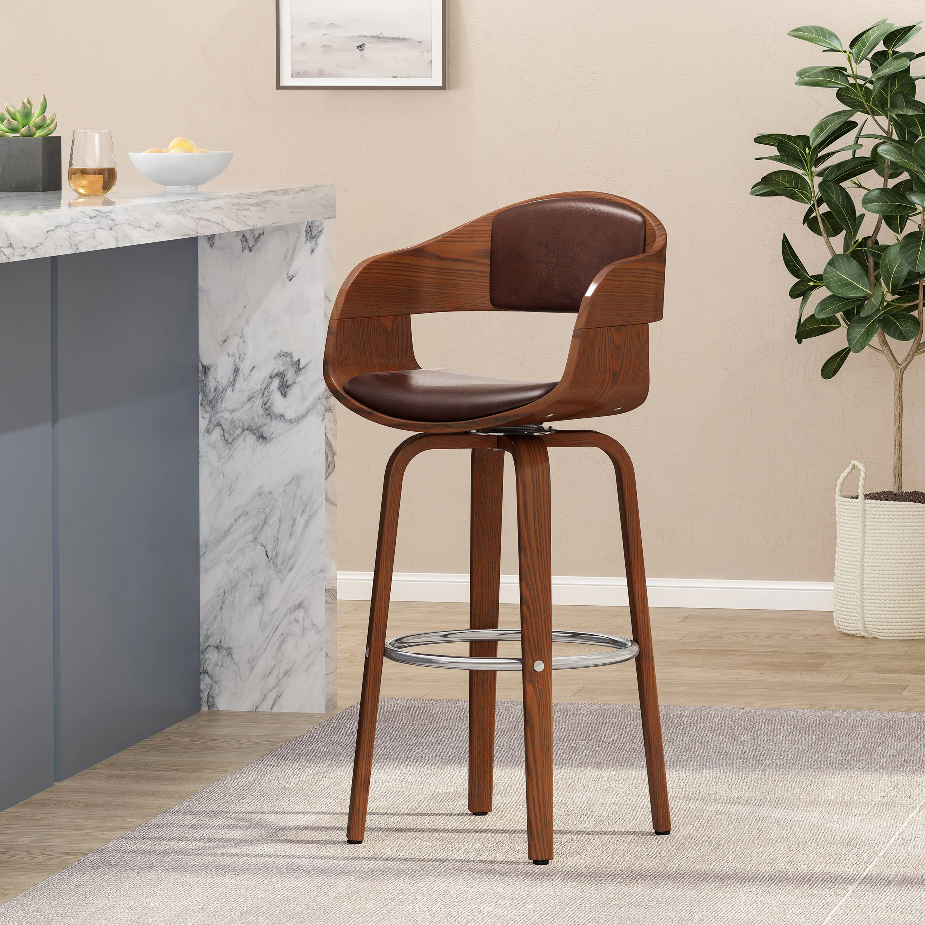 Soledad Mid-Century Modern Upholstered Swivel Barstool - furnishings