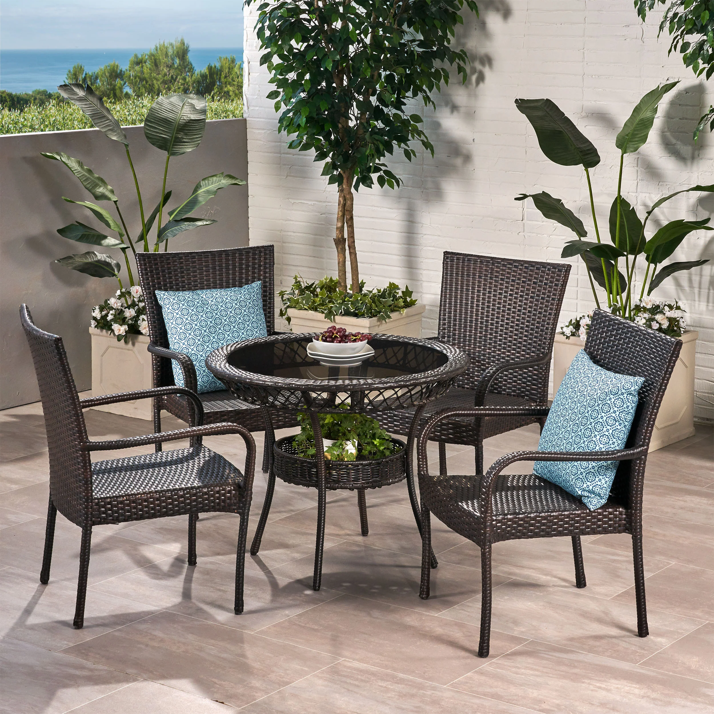 Ferndale Outdoor Multibrown Wicker  5pc Dining Set - furnishings