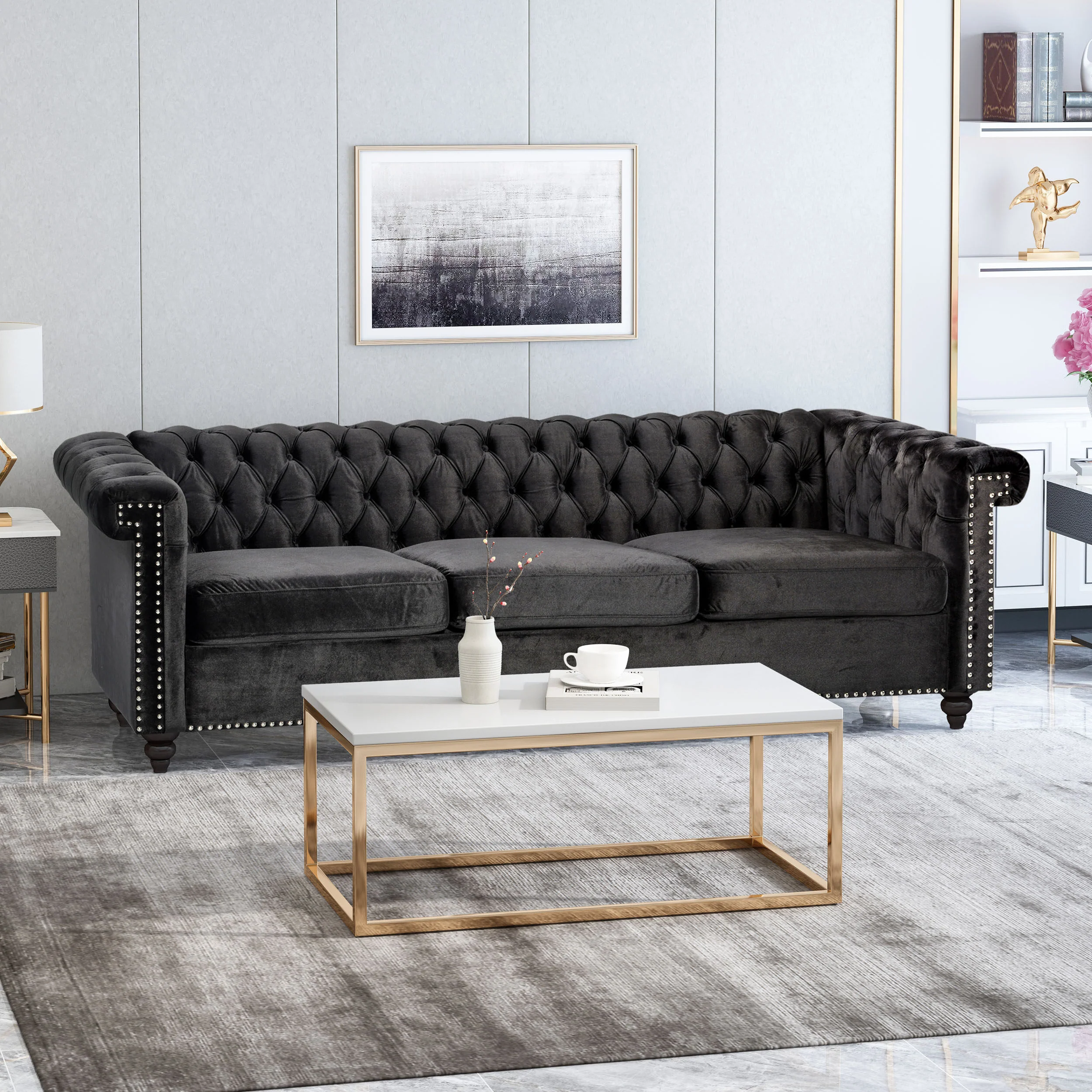 Zyiere Tufted Chesterfield 3 Seater Sofa - furnishings