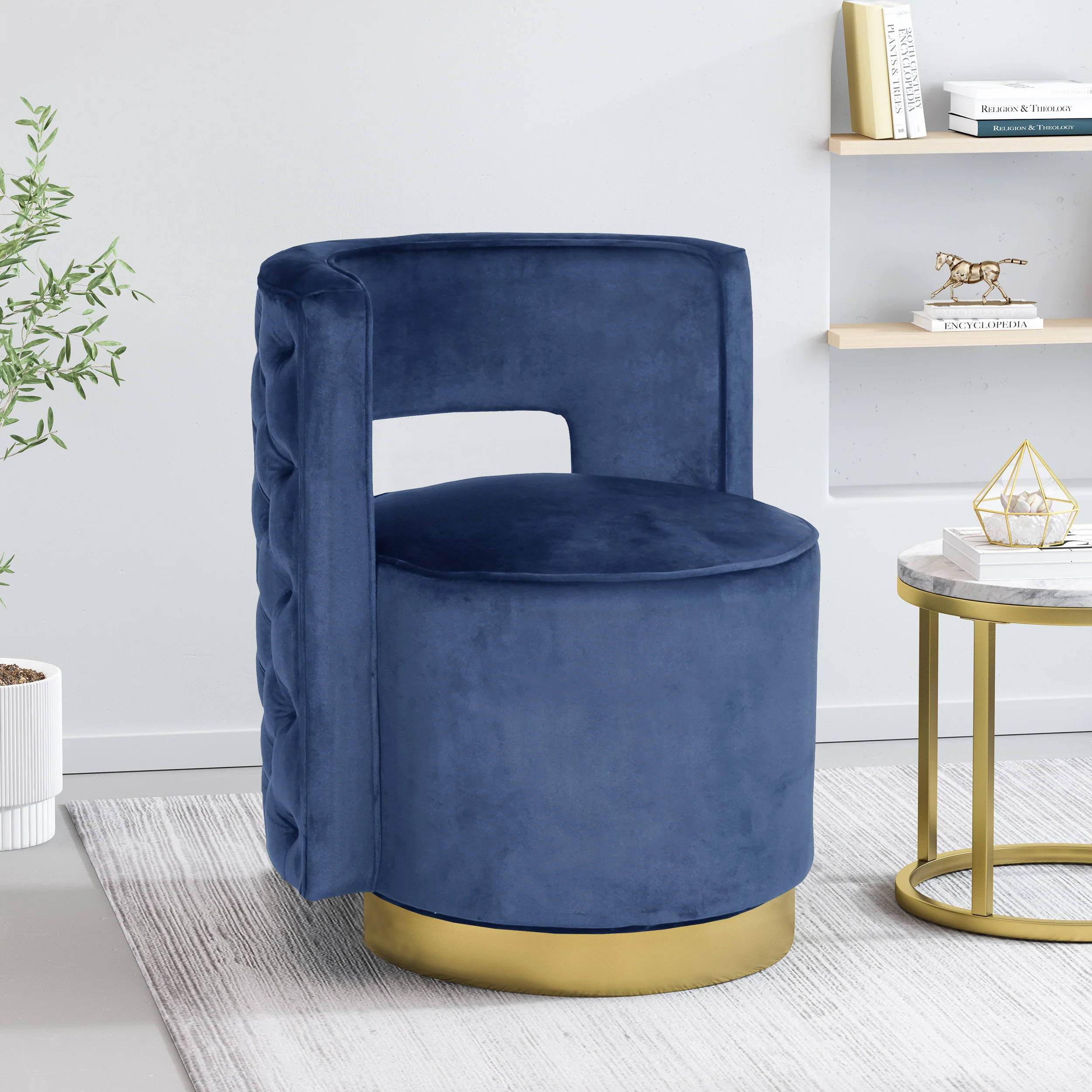 Freas Modern Glam Round Open Back Velvet Swivel Club Chair - furnishings