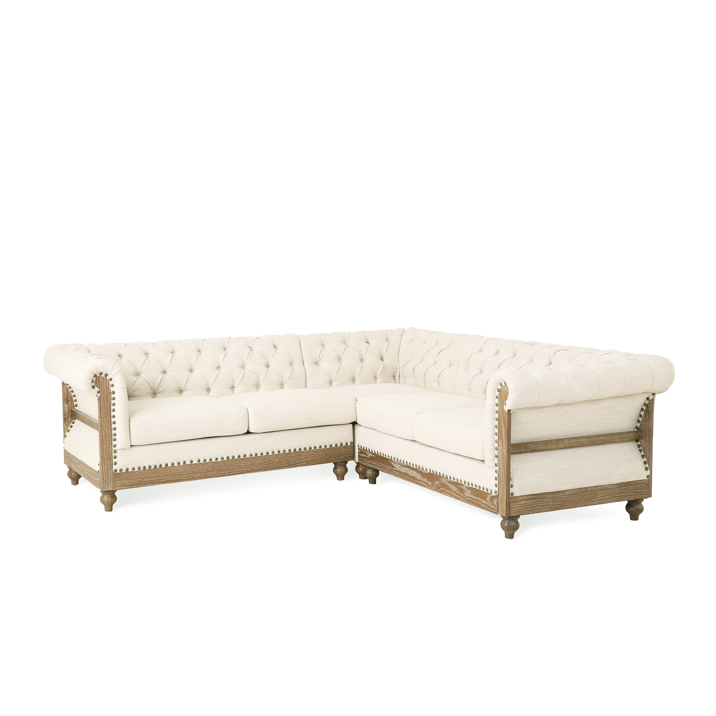 Alejandro Chesterfield Tufted Fabric 5 Seater Sectional Sofa with Nailhead Trim - furnishings