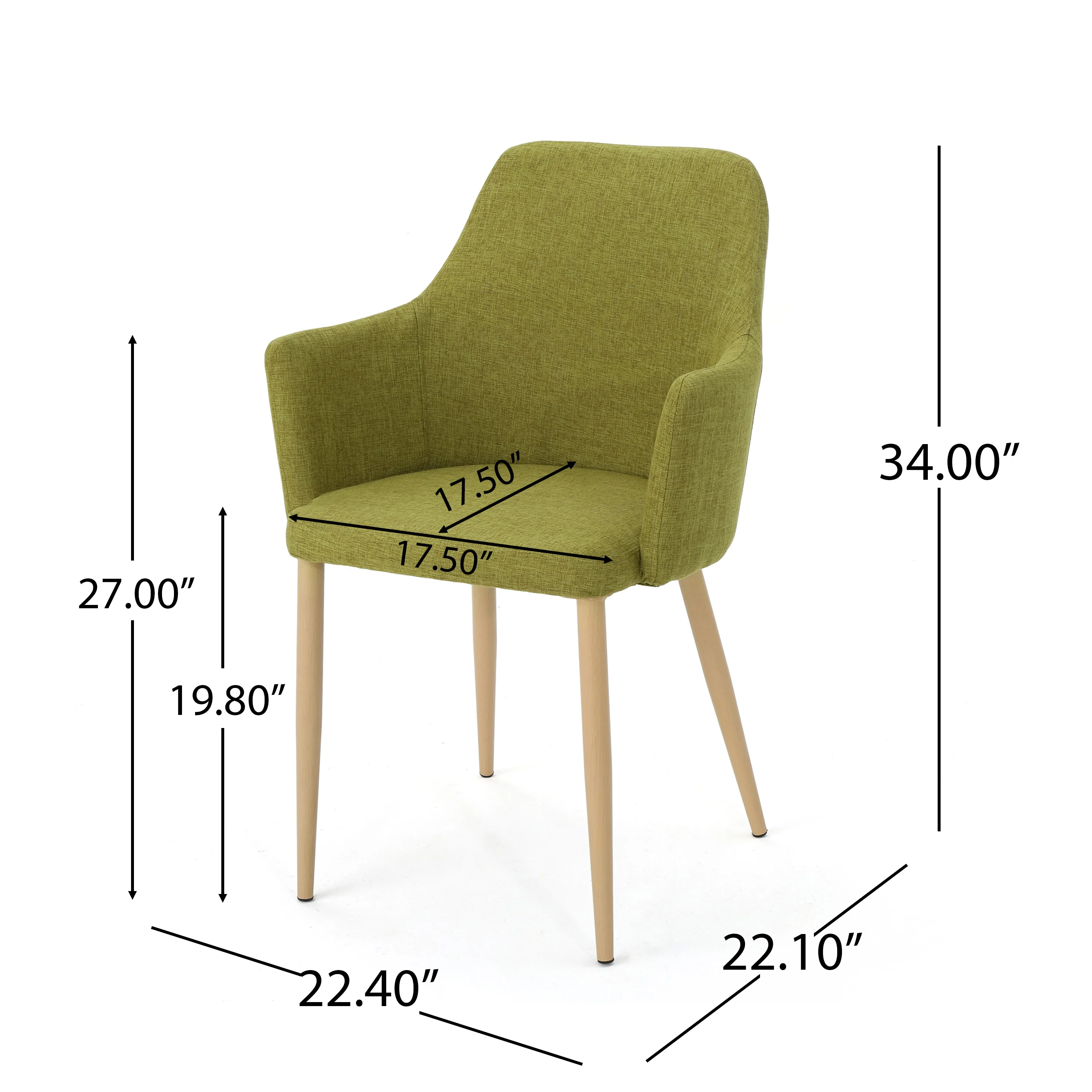 Serra Mid Century Fabric Dining Chair with Wood Finished Metal Legs (Set of 2) - furnishings