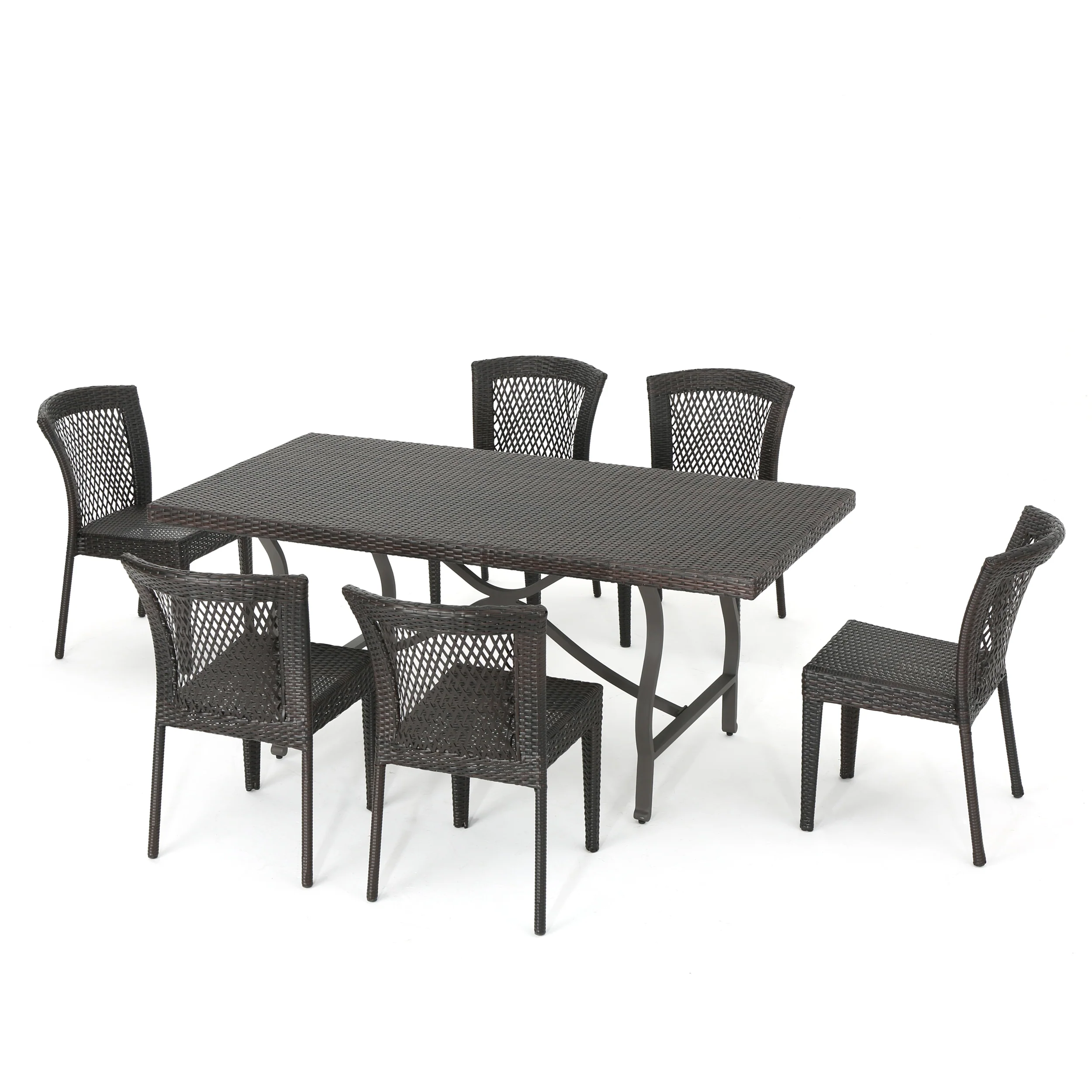 Chatham Outdoor 7 Piece Multibrown Wicker Dining Set - furnishings