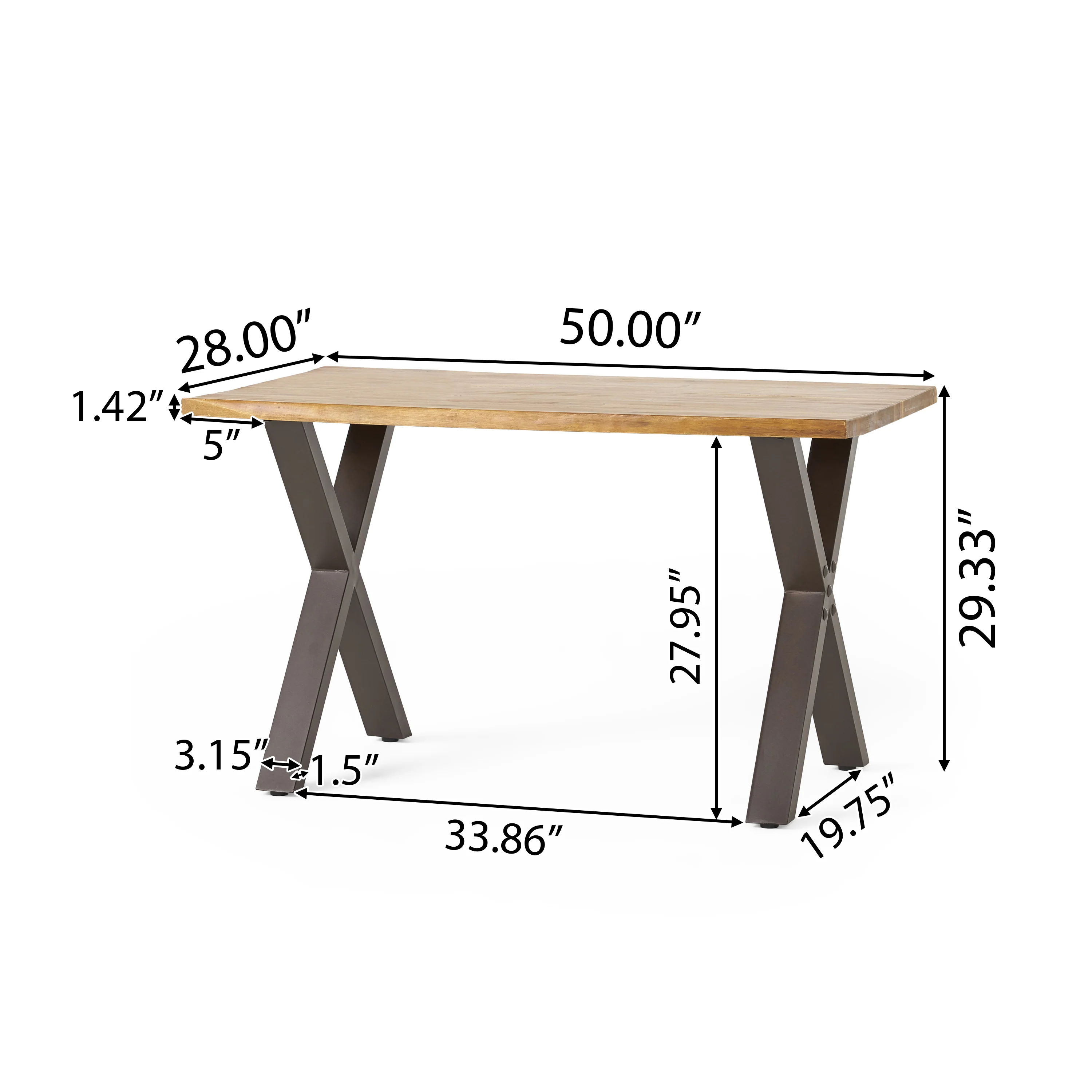 Fitzgerald Farmhouse Teak Finish Acacia Wood Desk with Black X-Frame Legs - furnishings