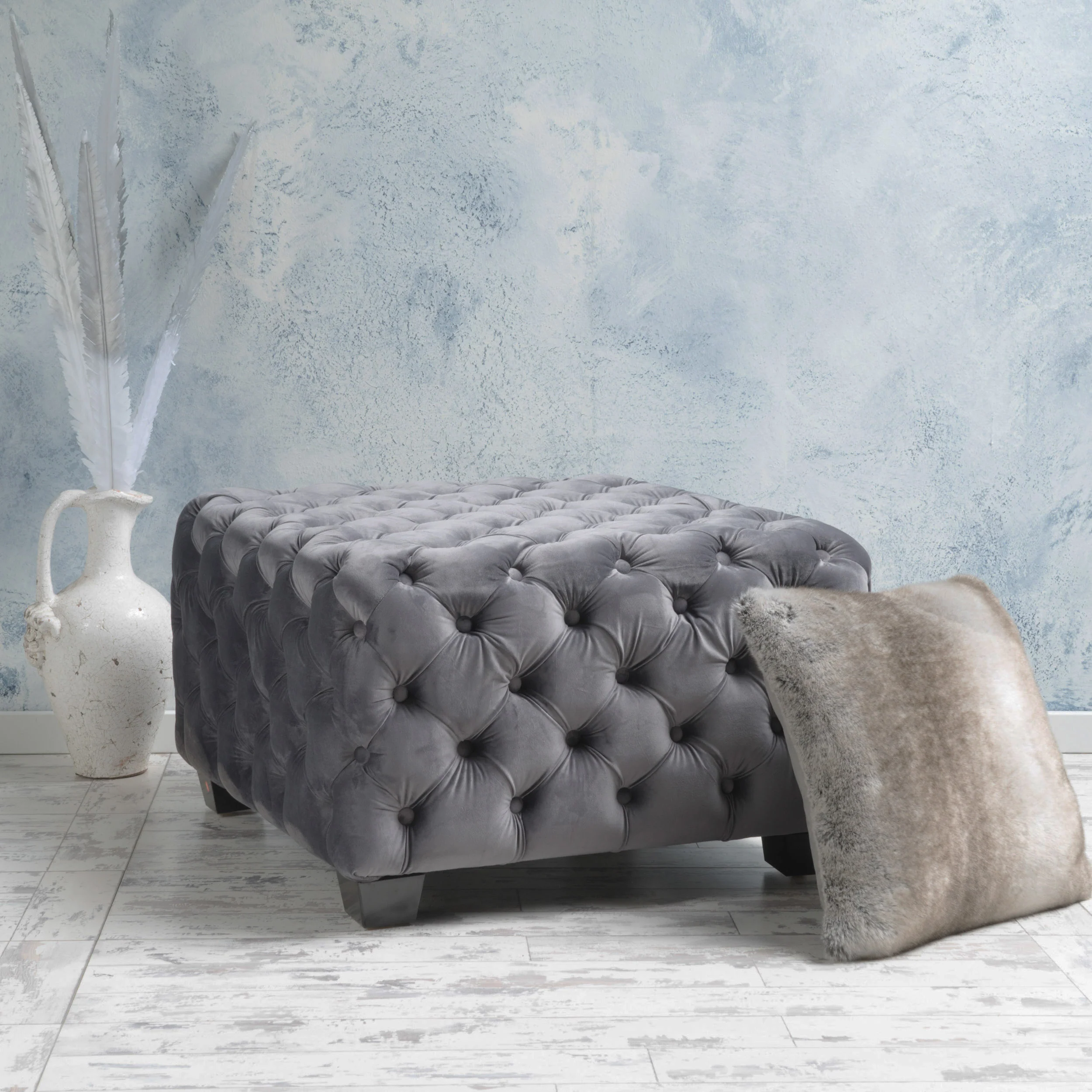 Provence Tufted New Velvet Fabric Ottoman Pouf - furnishings