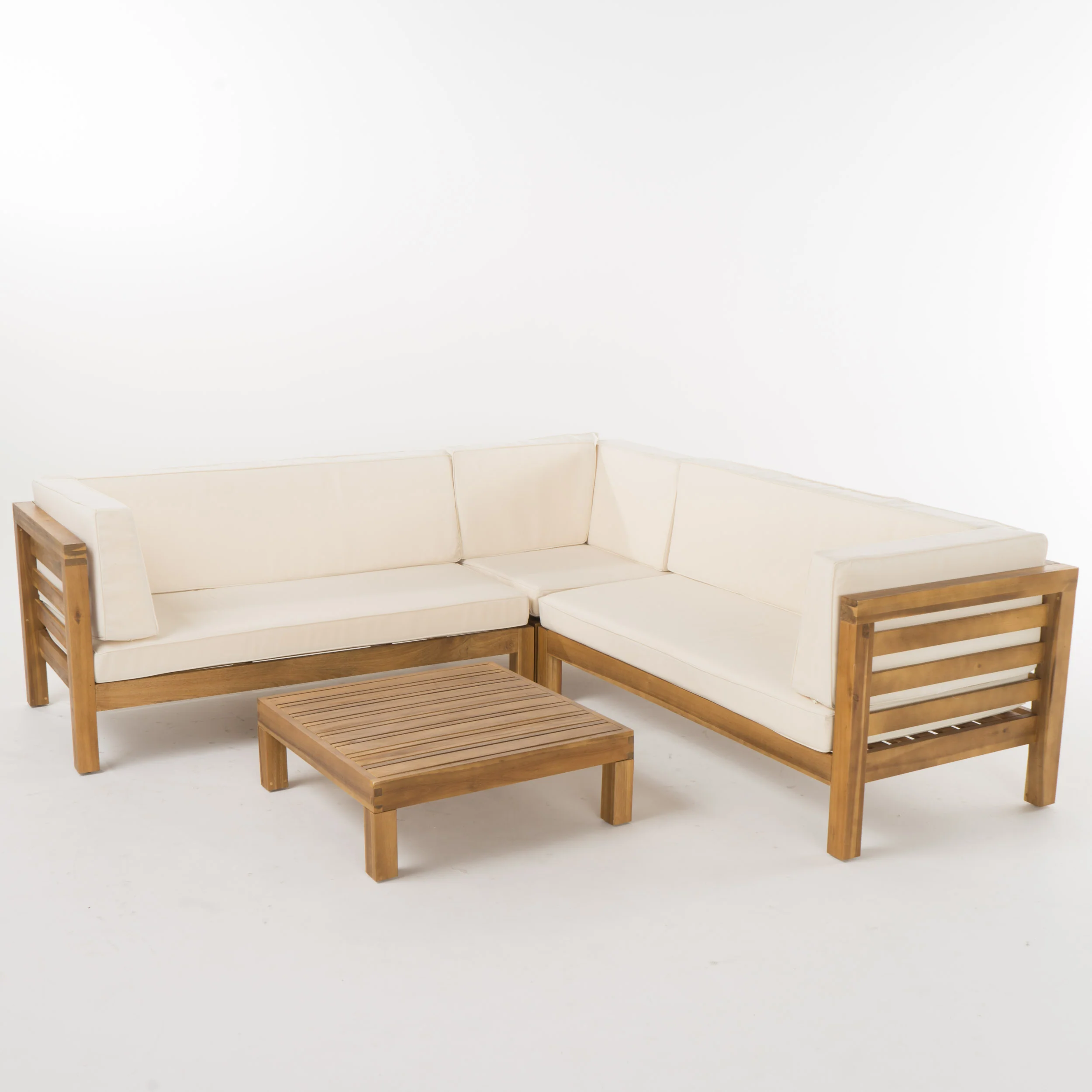 Ravello 4 Piece Outdoor Wooden Sectional Set with Cushions - furnishings