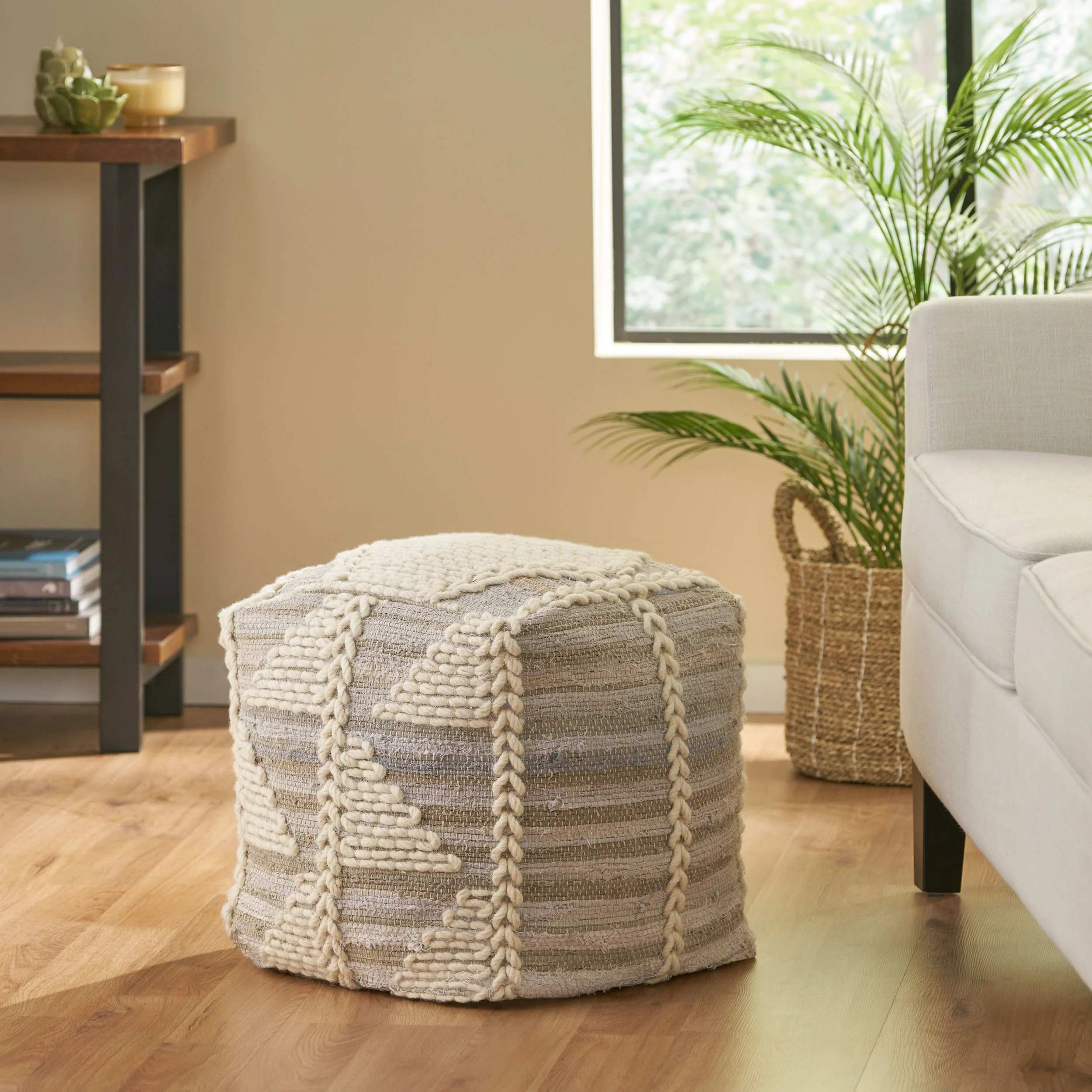 Calera Handcrafted Boho Fabric Cube Pouf - furnishings