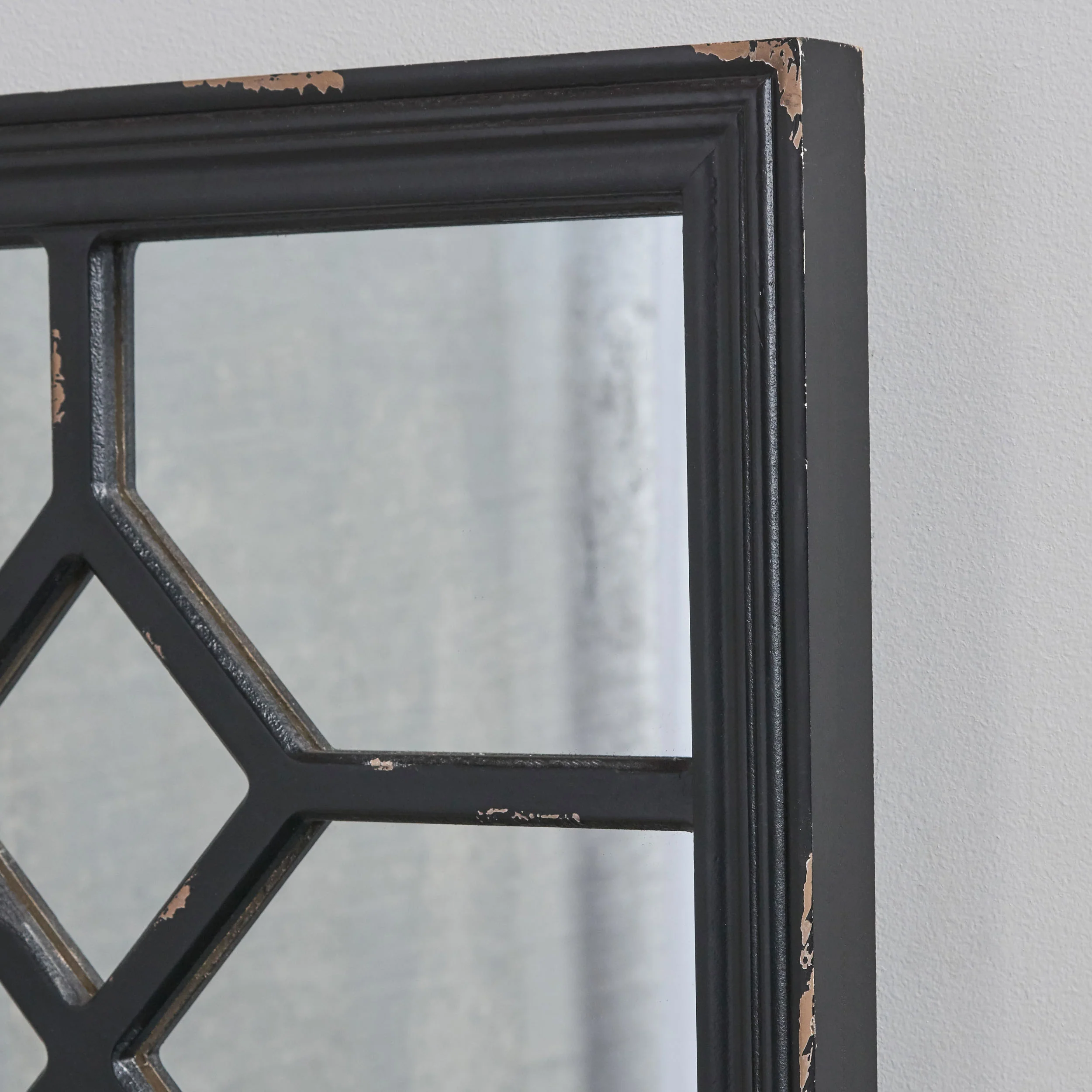 Zoe Rectangular Wooden Rustic Farmhouse Mirror, Distressed Black Frame - furnishings