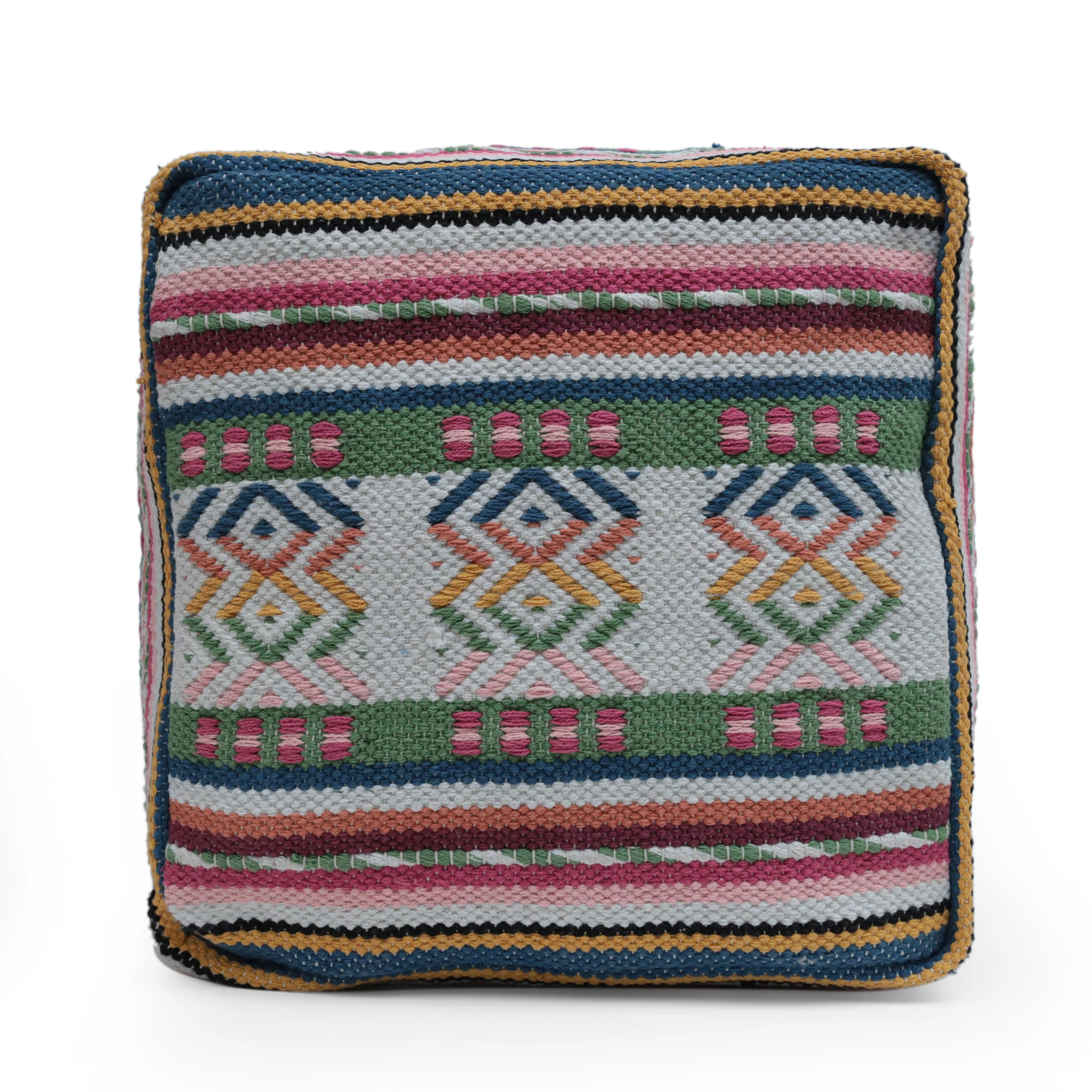 Hilliard Boho Handcrafted Peruvian Print Cube Pouf - furnishings