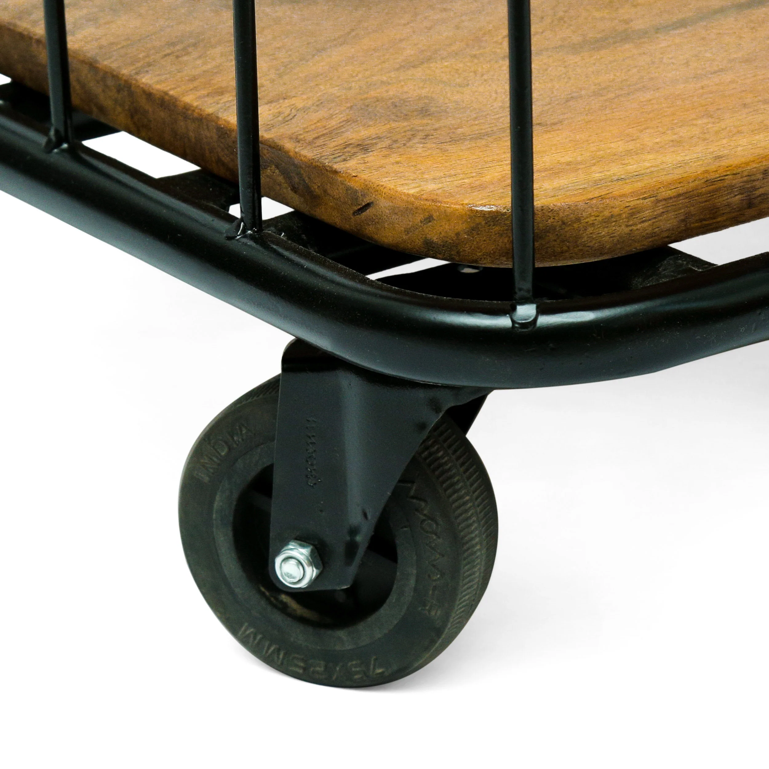 Baddow Modern Industrial Handcrafted Mango Wood Kitchen Cart with Wheels, Natural and Black - furnishings