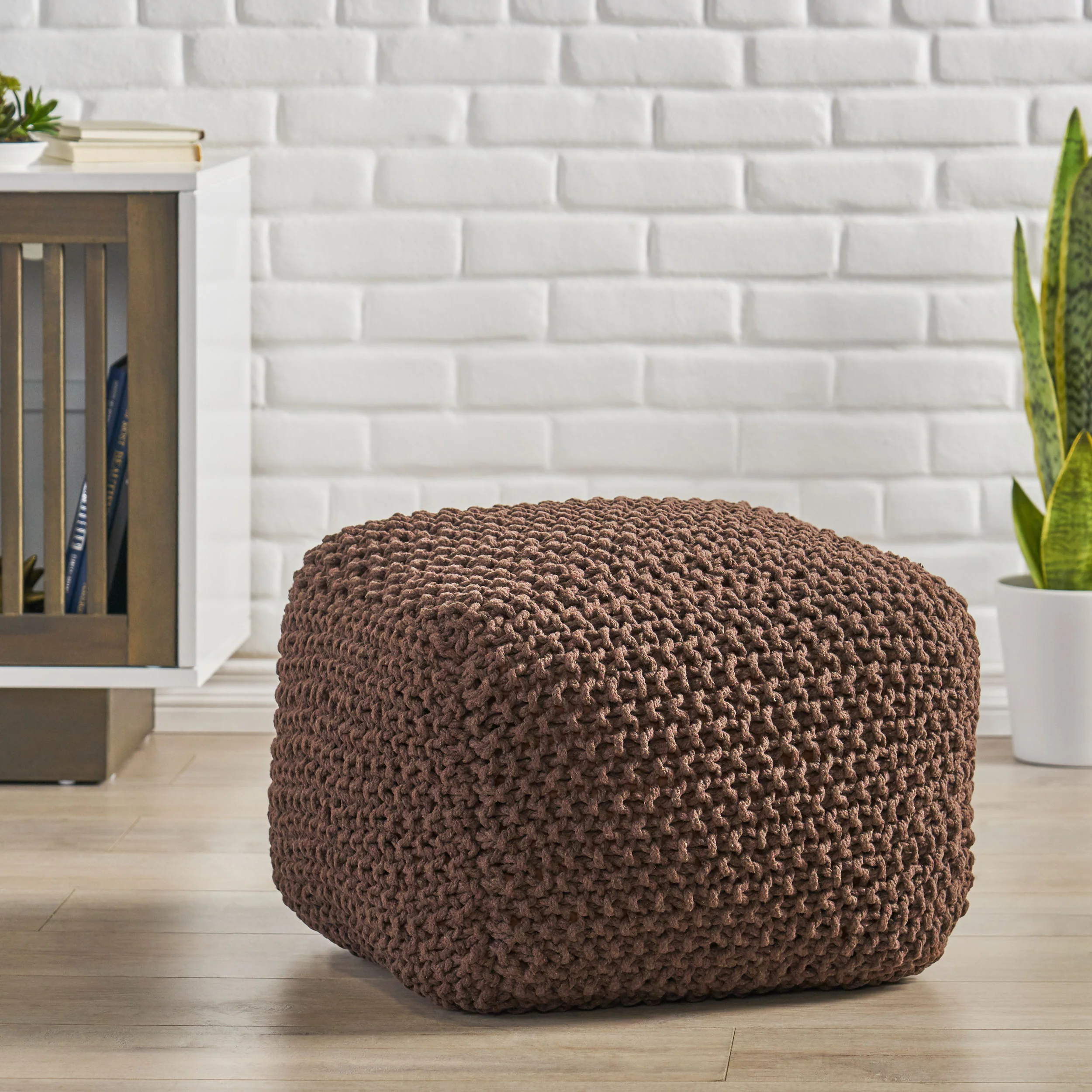 Teresa Modern Knitted Cotton Cube Pouf - furnishings