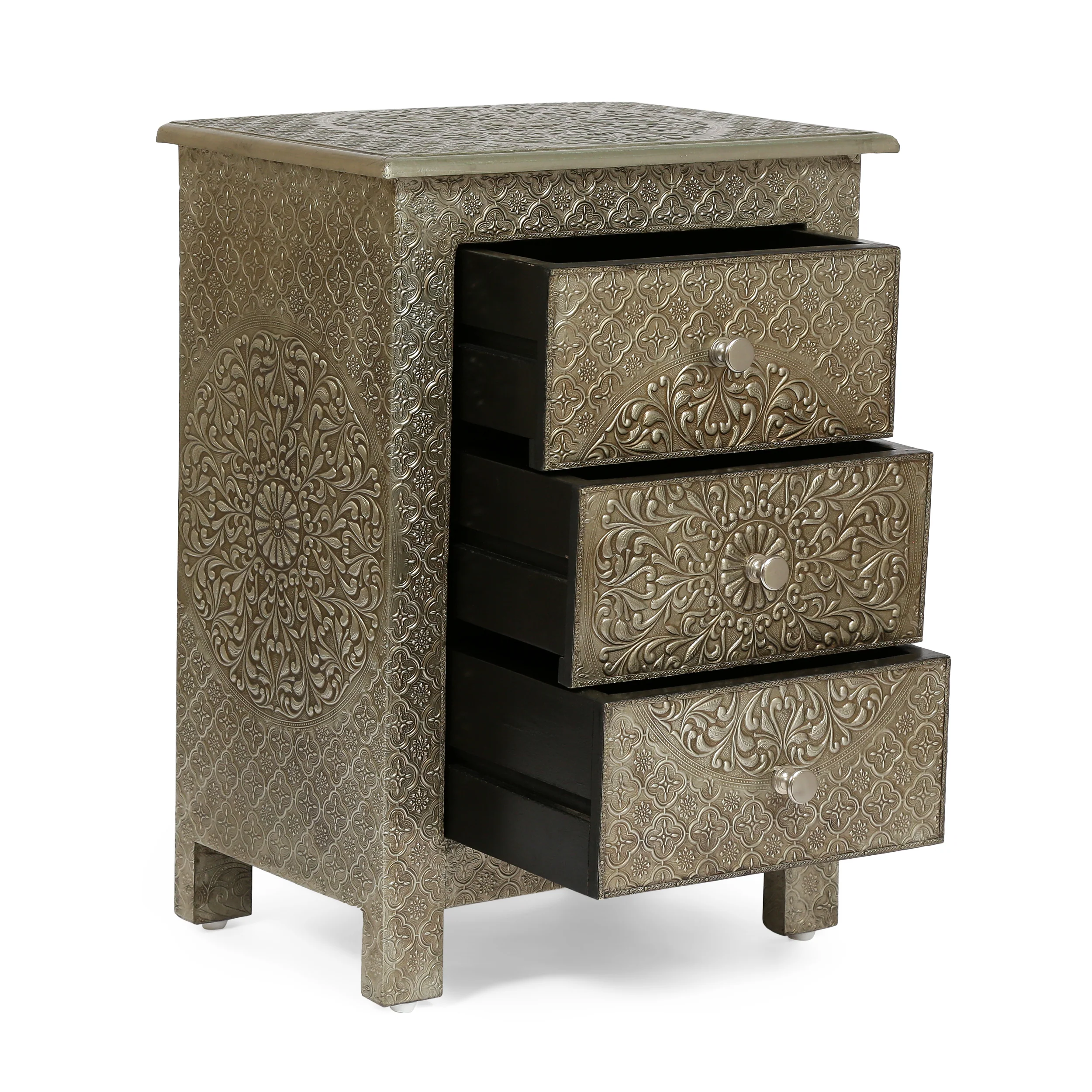 Vensel Handcrafted Boho 3 Drawer Nightstand - furnishings
