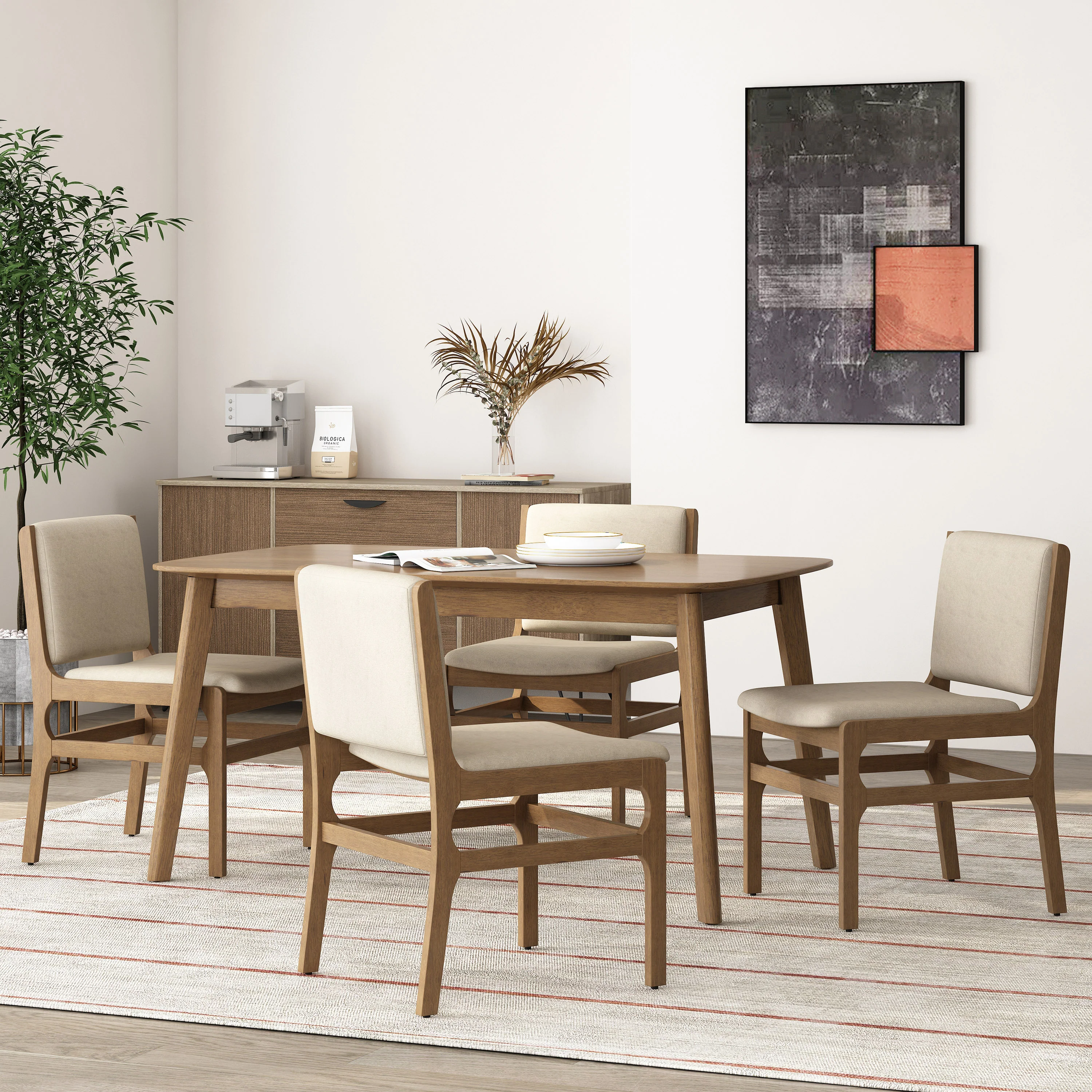 Galtin Contemporary Fabric Upholstered Wood Dining Chairs, Set of 4 - furnishings