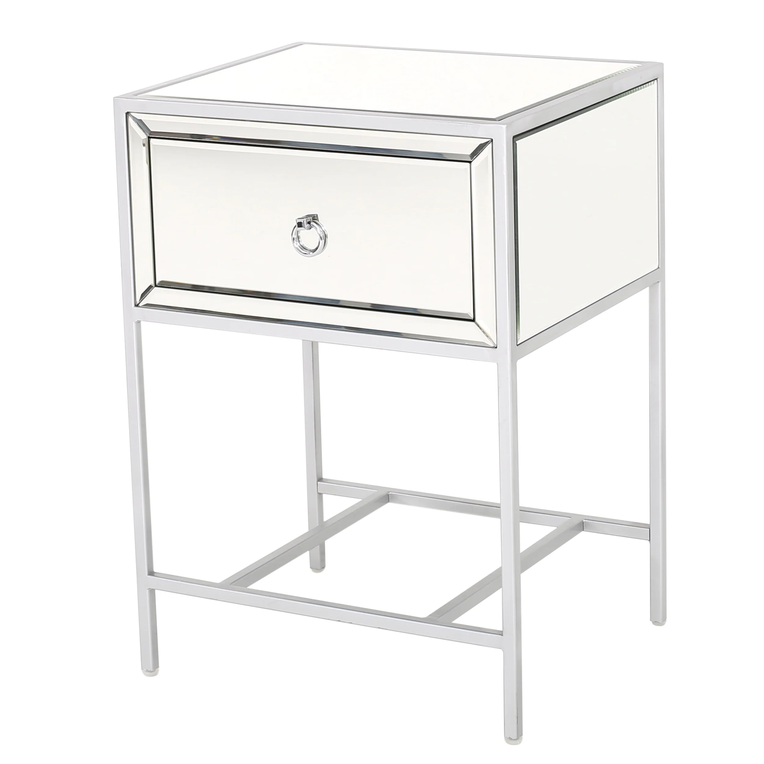 Athena Mirrored Silver 1 Drawer Side Table - furnishings