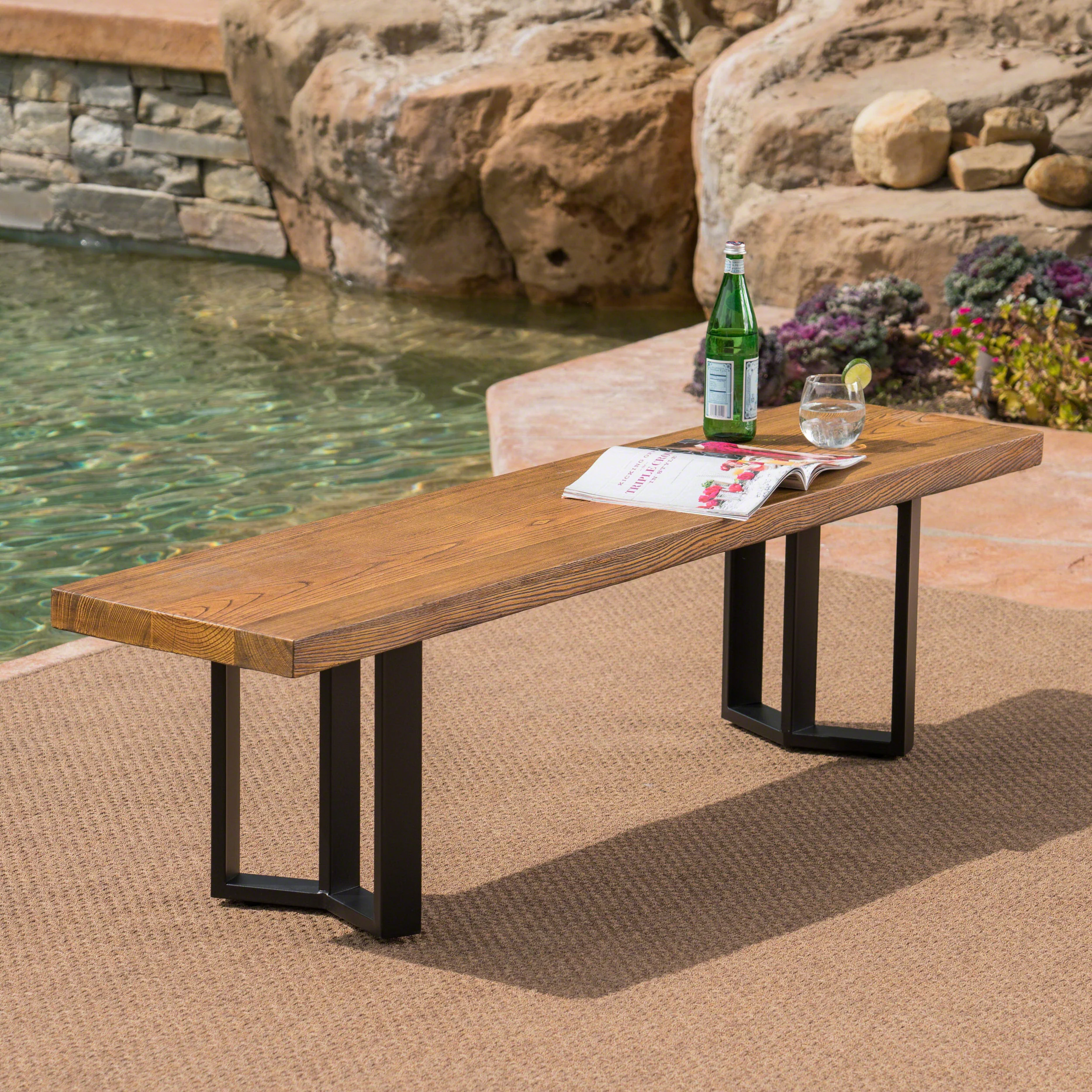 Santa Rosa Outdoor Finish Light Weight Concrete Dining Bench - furnishings