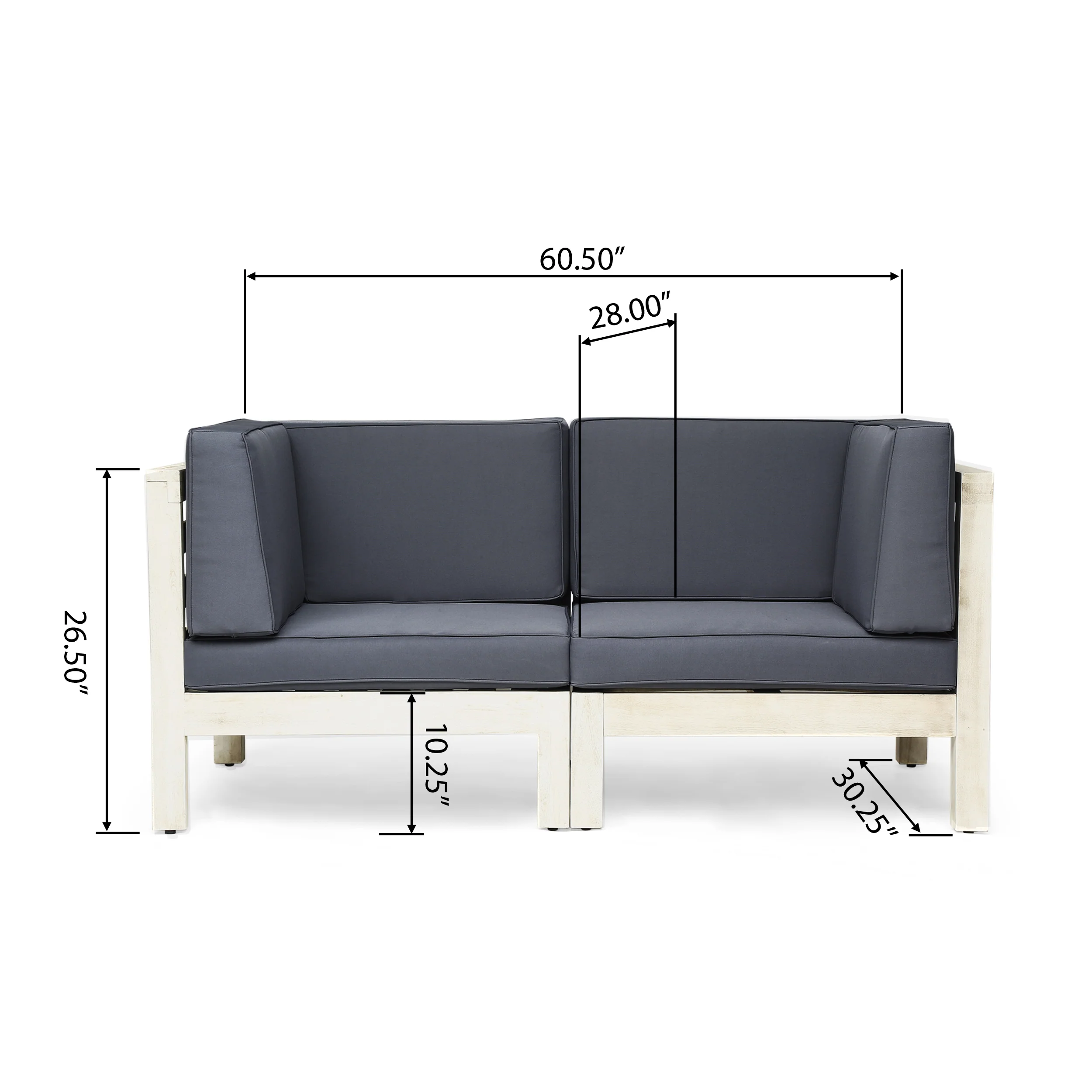 Dawson Outdoor 2-Seater Acacia Wood Sectional Loveseat Set with Cushions - furnishings