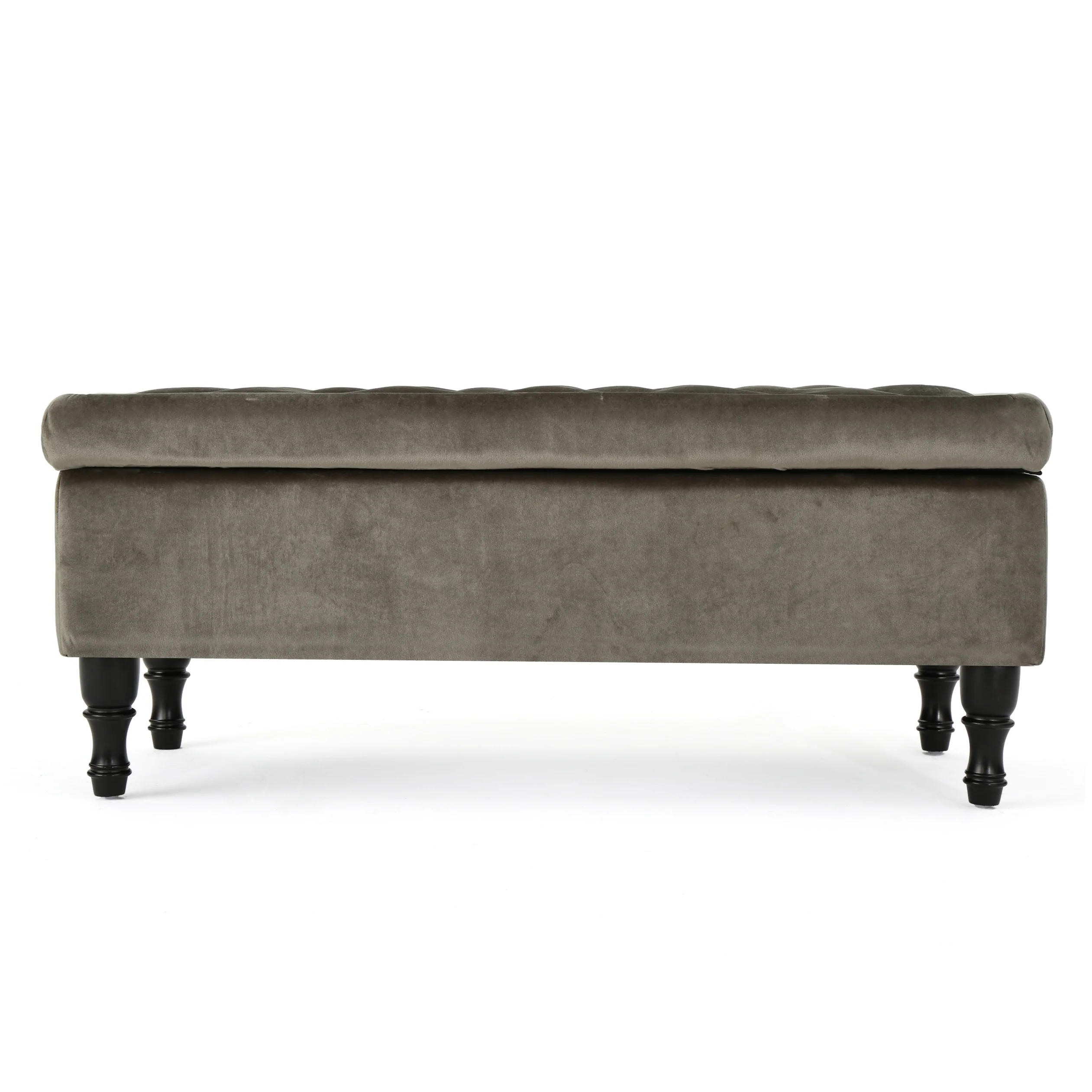 Constance Button Tufted Fabric Rectangle Storage Ottoman Bench w/ Turned Legs - furnishings