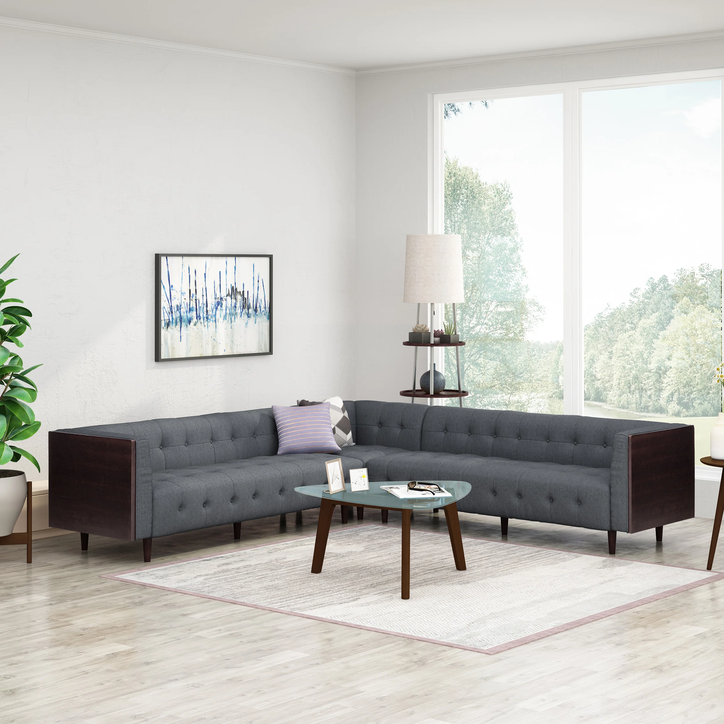 Warnock Mid-Century Modern Fabric Tufted Sectional Sofa Set - furnishings