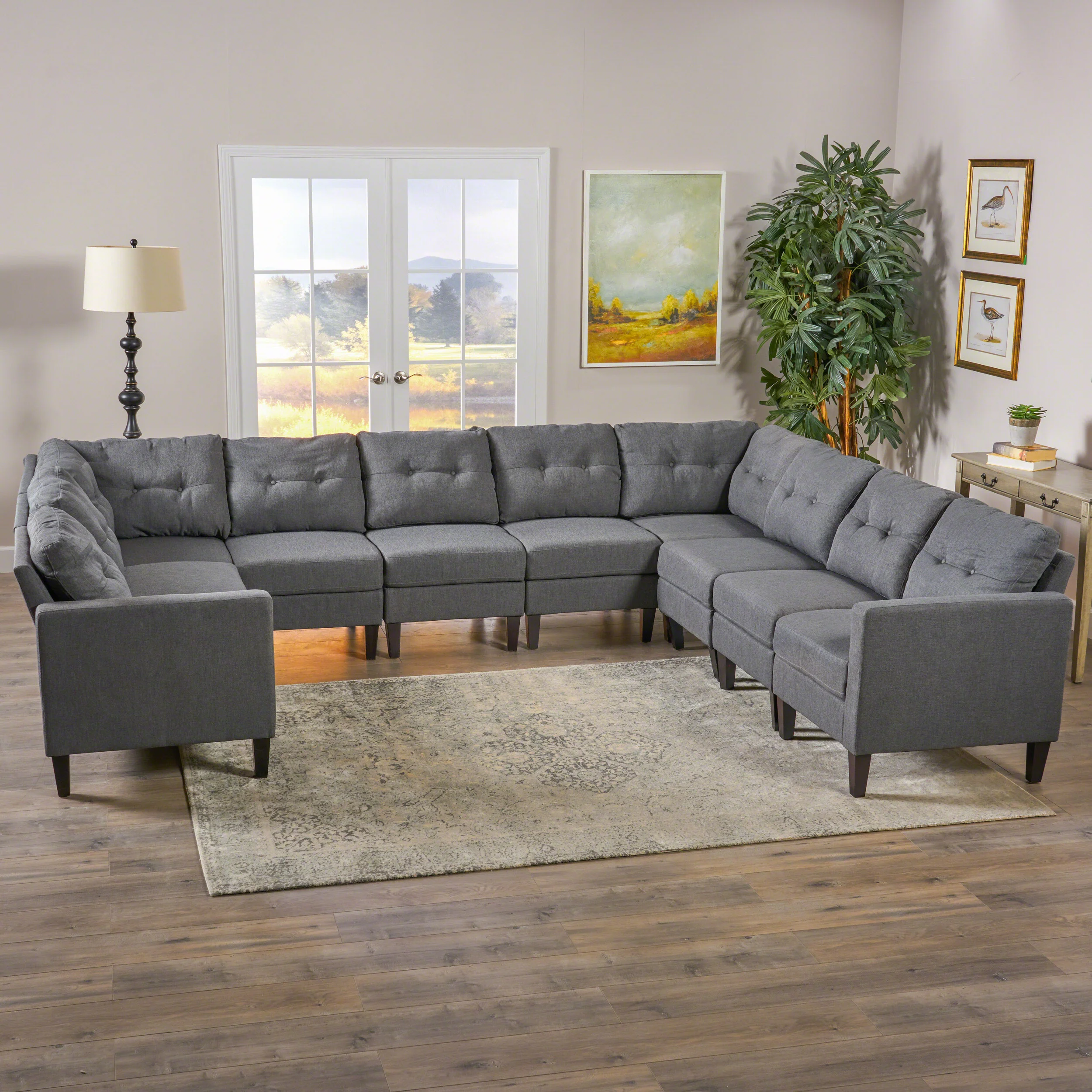 Niya Mid Century Modern 10 Piece Fabric U-Shaped Sectional Sofa - furnishings
