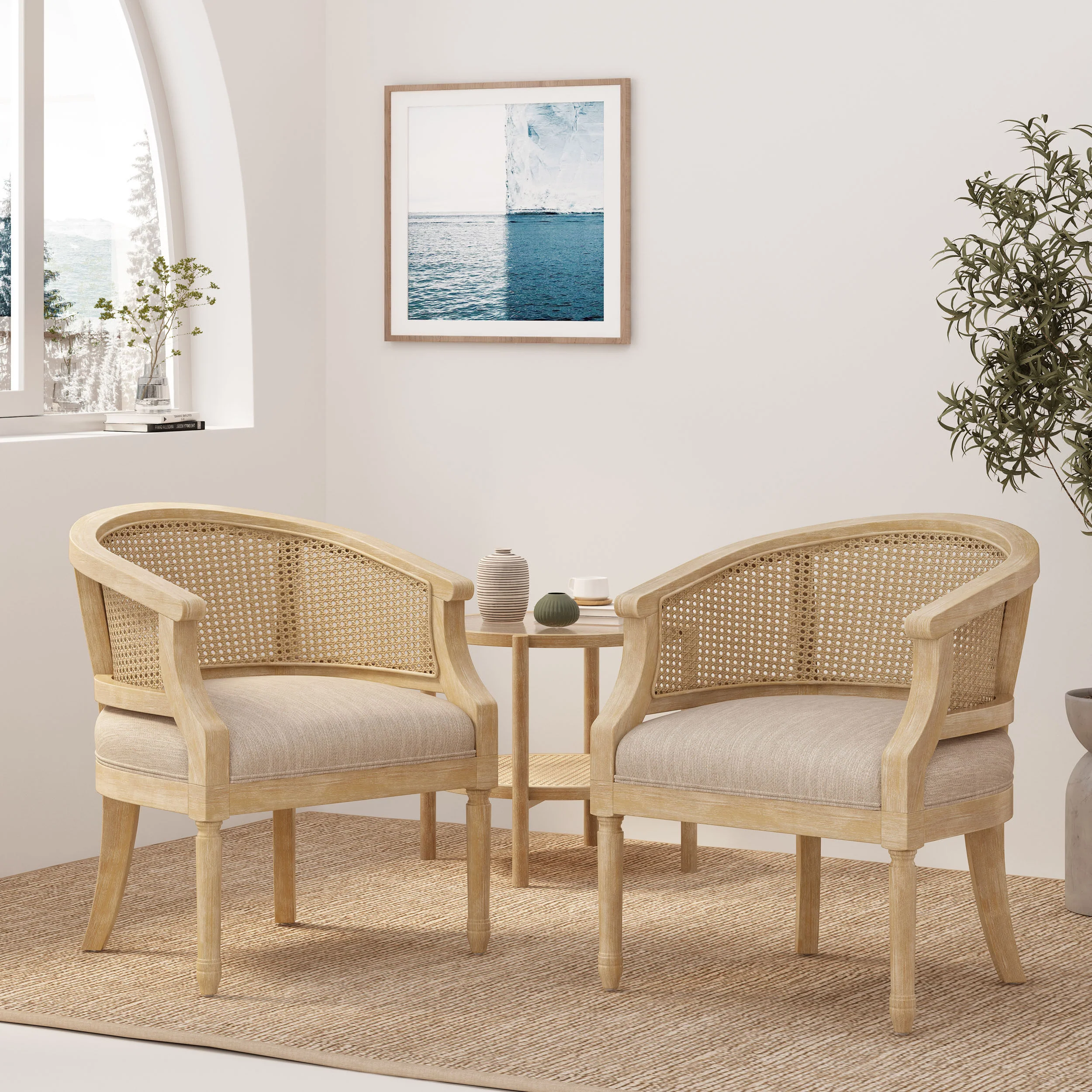 Velie French Country Wood and Cane Accent Chairs, Set of 2 - furnishings