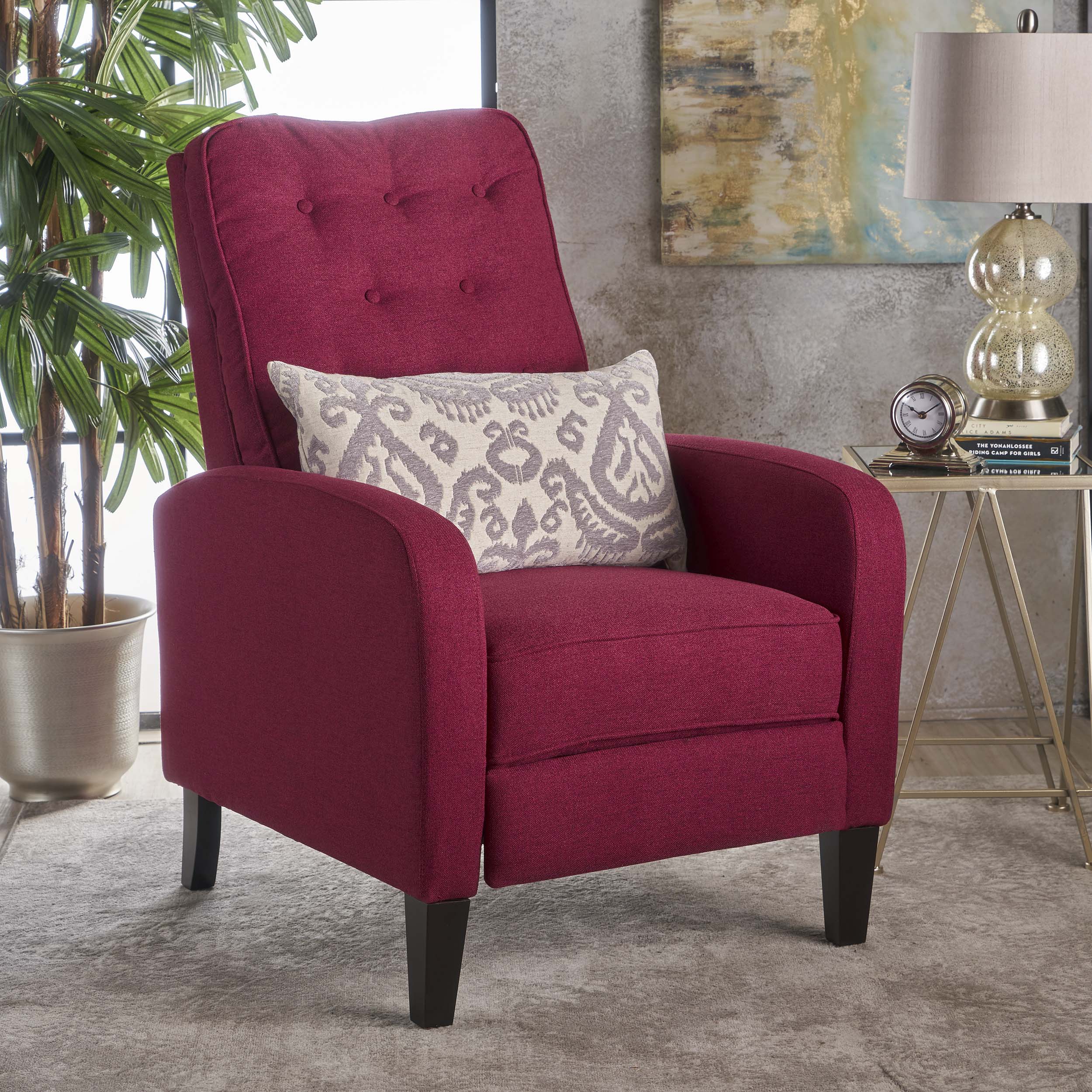 Nissa Contemporary Button Tufted Push-Back Recliner with Tonal Piping - furnishings
