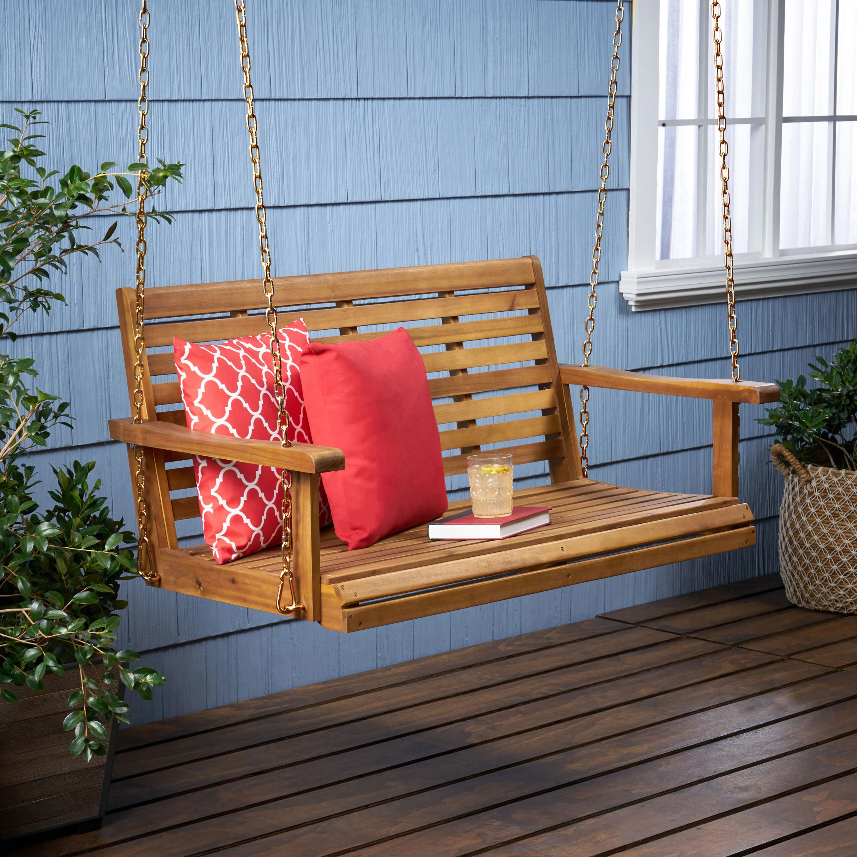 Viola Outdoor Aacia Wood Porch Swing - furnishings