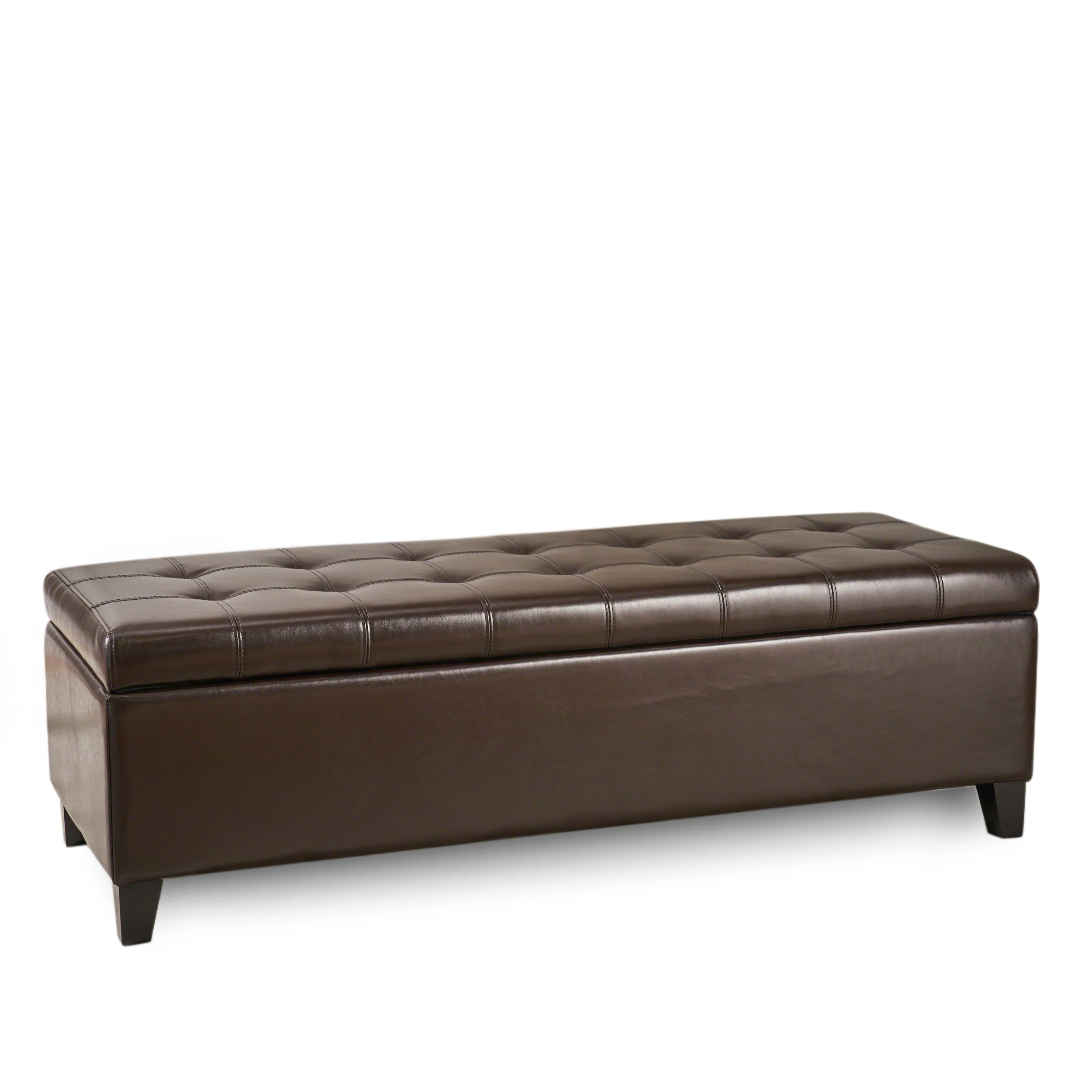 Santa Rosa Brown Tufted Faux Leather Storage Ottoman Bench - furnishings