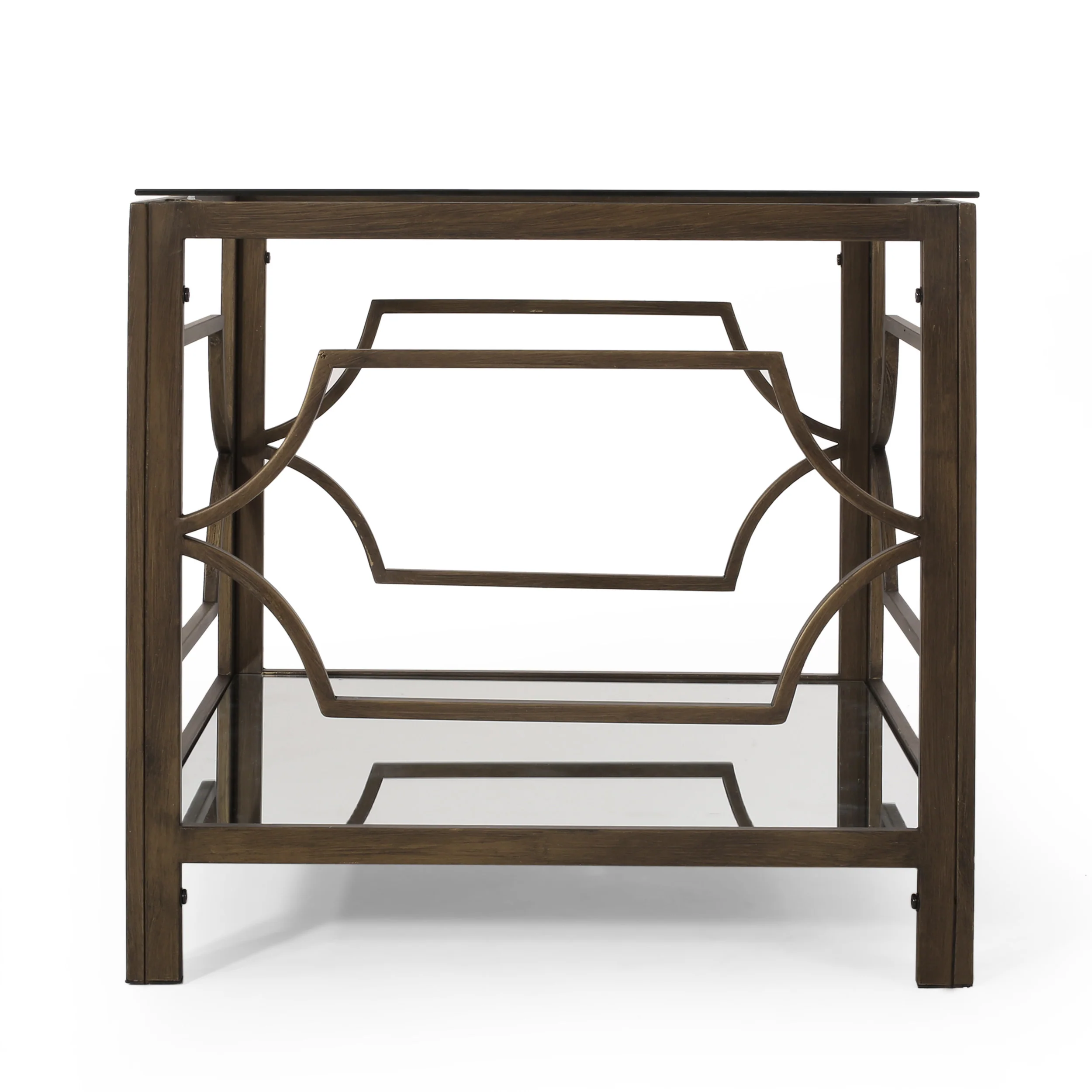 Powelton Cadley Modern Glam Mirrored End Table with Glass Top, Black Gold - furnishings