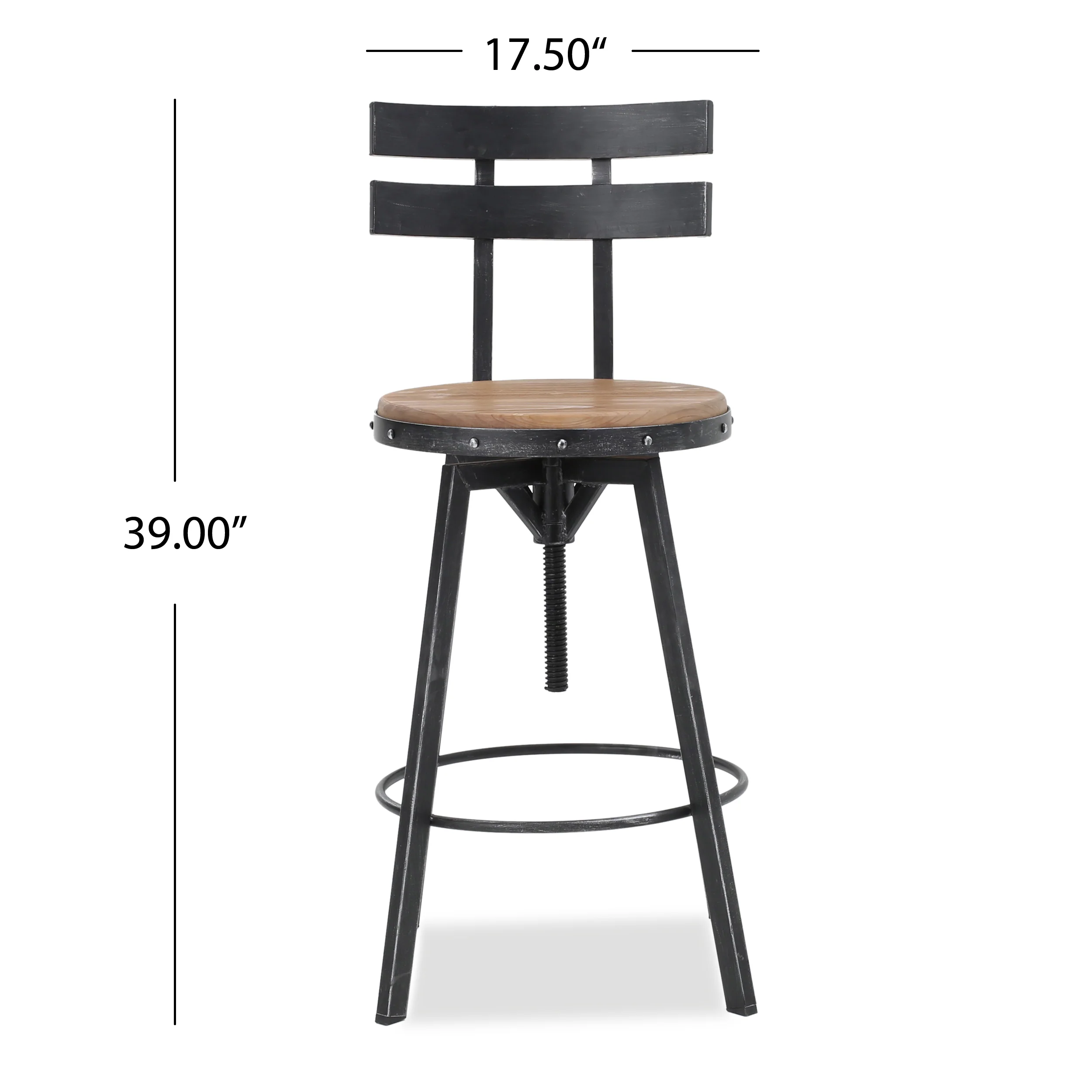 Jutte Black Brush Silver Firwood Smooth Back Adjustable Bar Stool - furnishings