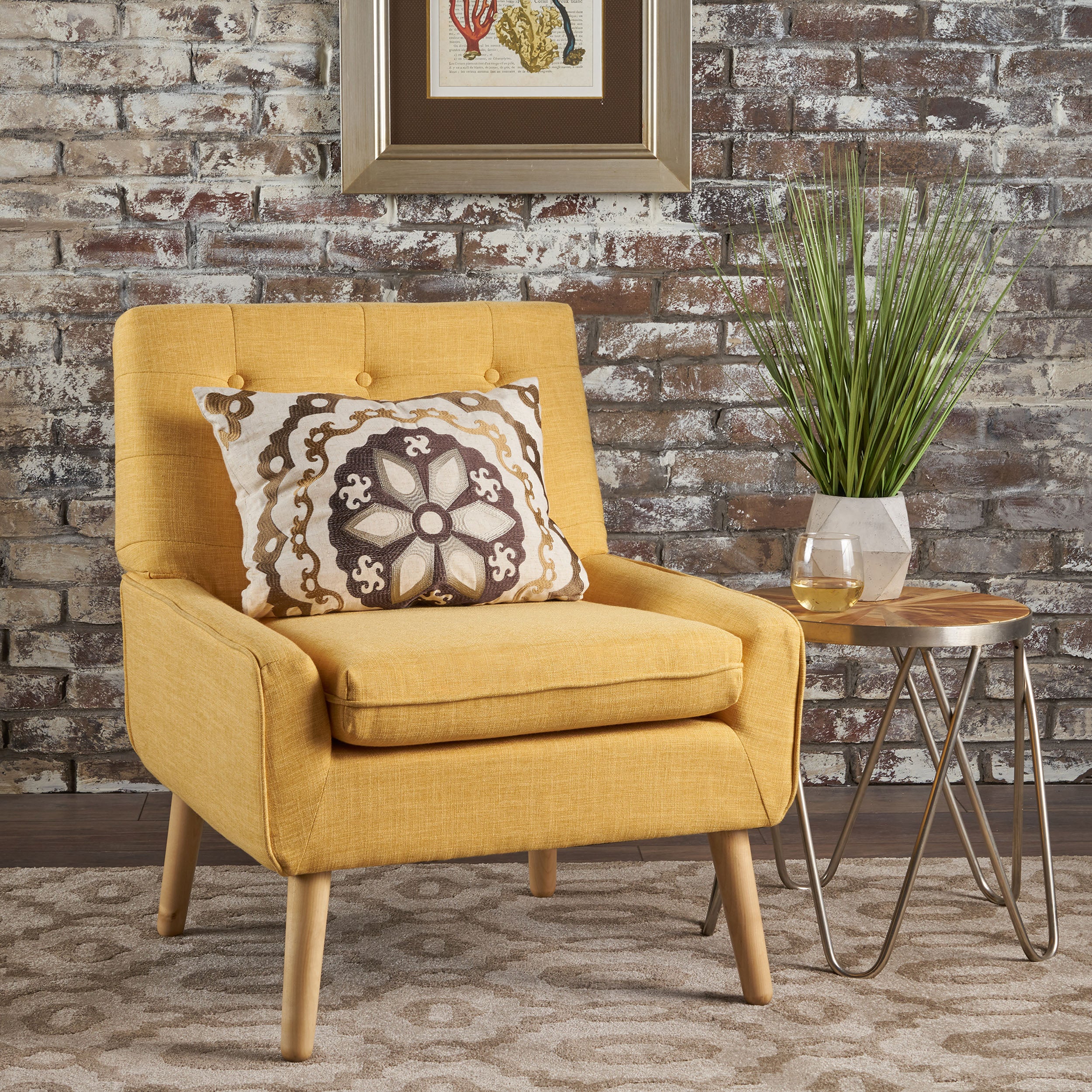 Eonna Mid-Century Modern Button Tufted Fabric Upholstered Accent Chair - furnishings