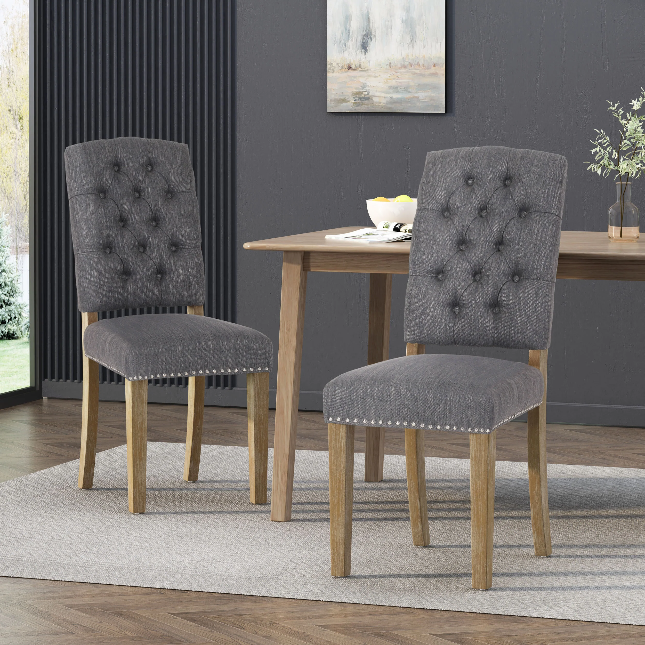 Frances Contemporary Fabric Tufted Dining Chairs with Nailhead Trim, Set of 2 - furnishings