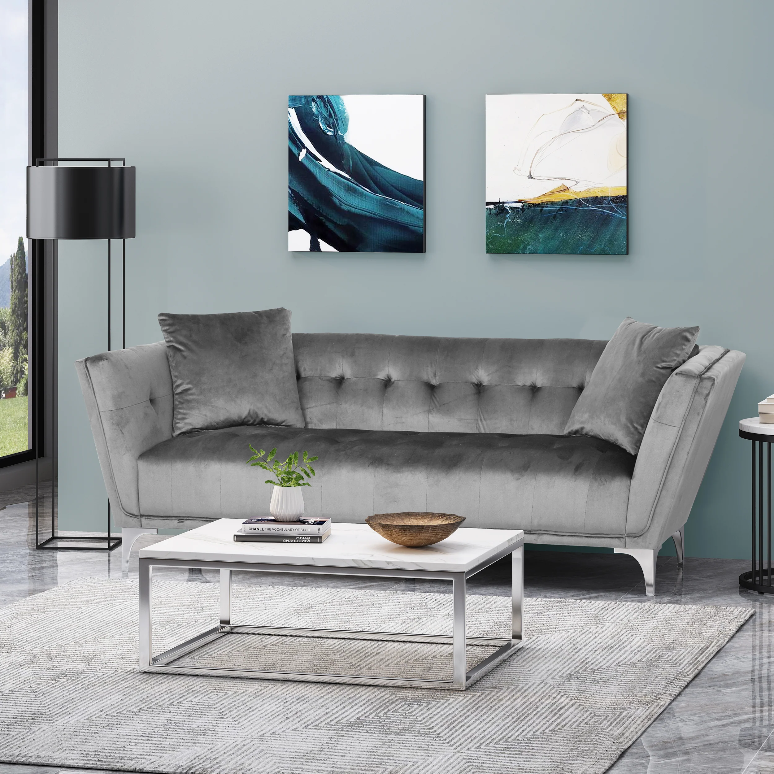 Ryliegh Modern Glam 3 Seater Velvet Sofa - furnishings